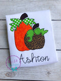 Girls Halloween Shirt: Leopard Print Pumpkin Applique, Personalized Fall Tee