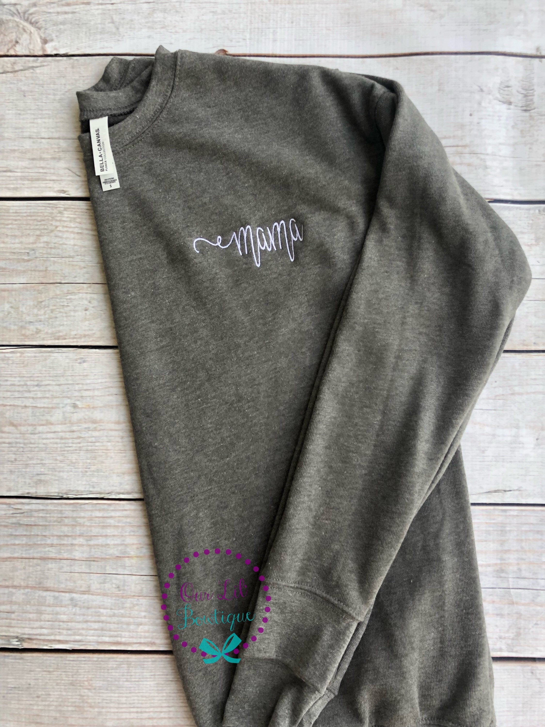 Mama Embroidered Sweatshirt: Bella Canvas Fleece Crewneck