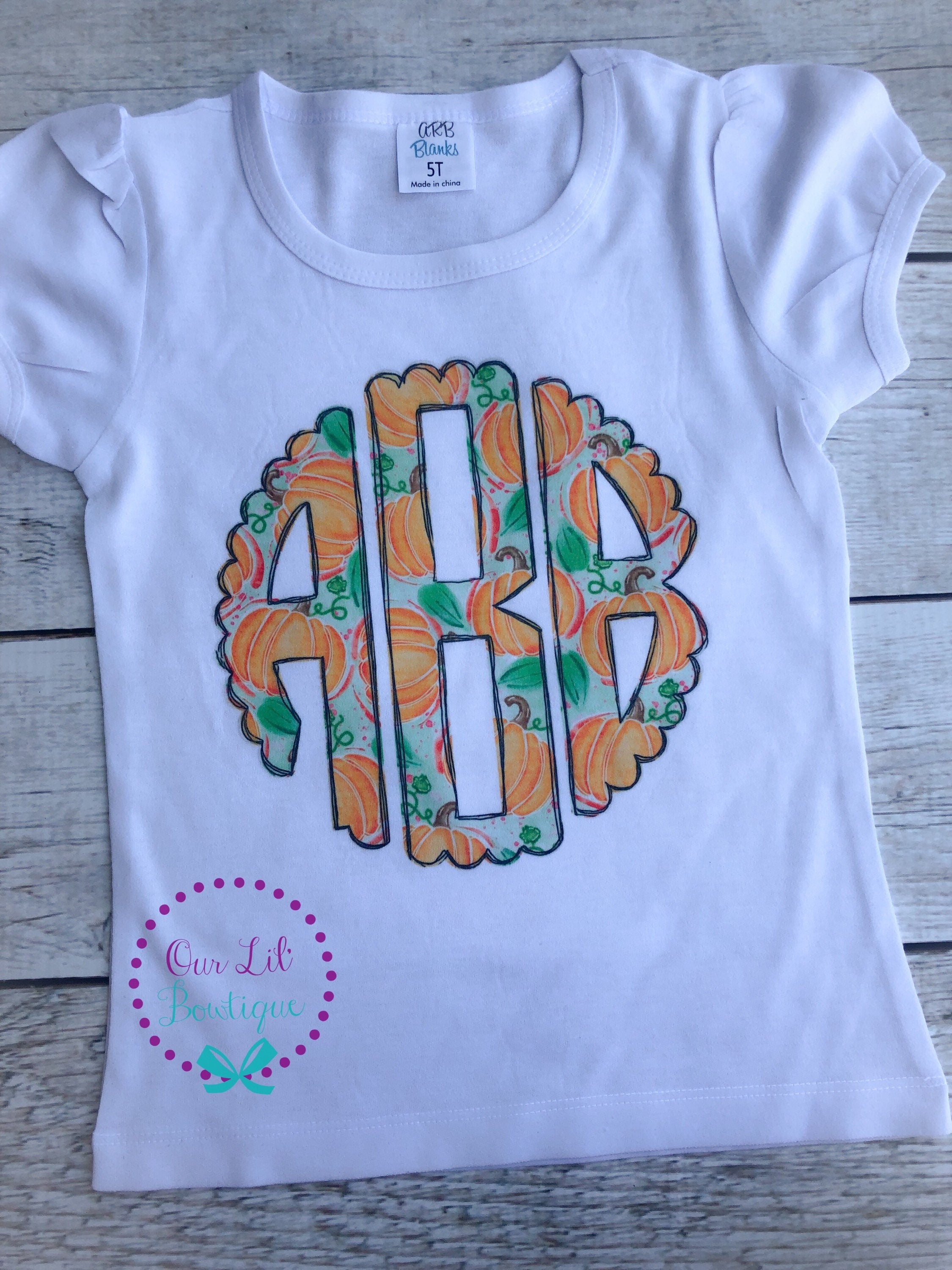 Girls Pumpkin Monogram Shirt: Personalized Fall Tee