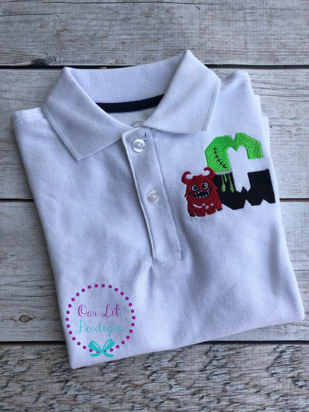 Embroidered Monster Halloween Polo Shirt - Personalized Fall Outfit