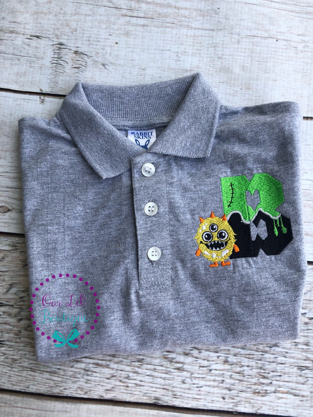 Embroidered Monster Halloween Polo Shirt - Personalized Fall Outfit