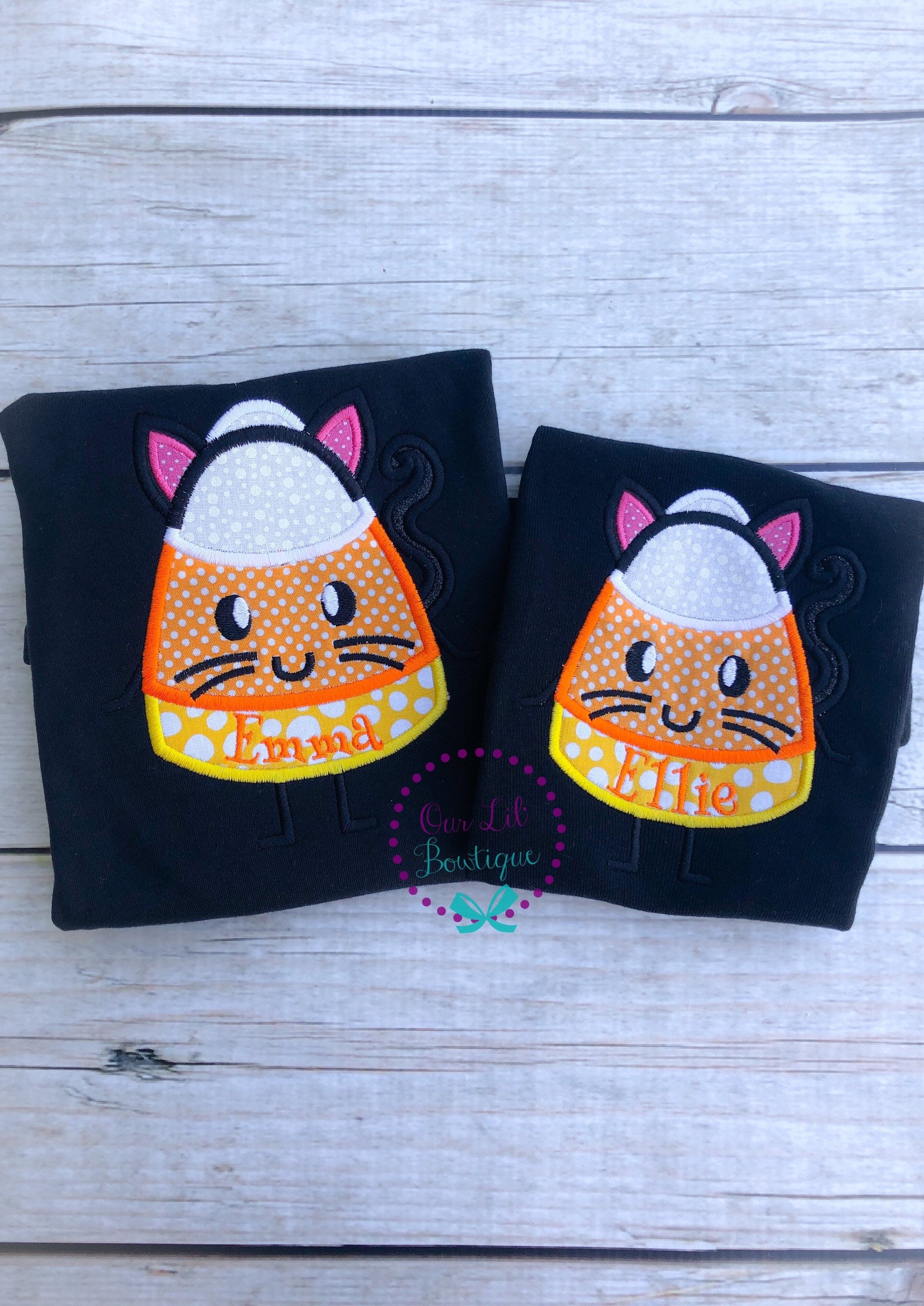 Candy Corn Cat Halloween Shirt: Girls Personalized Applique Top