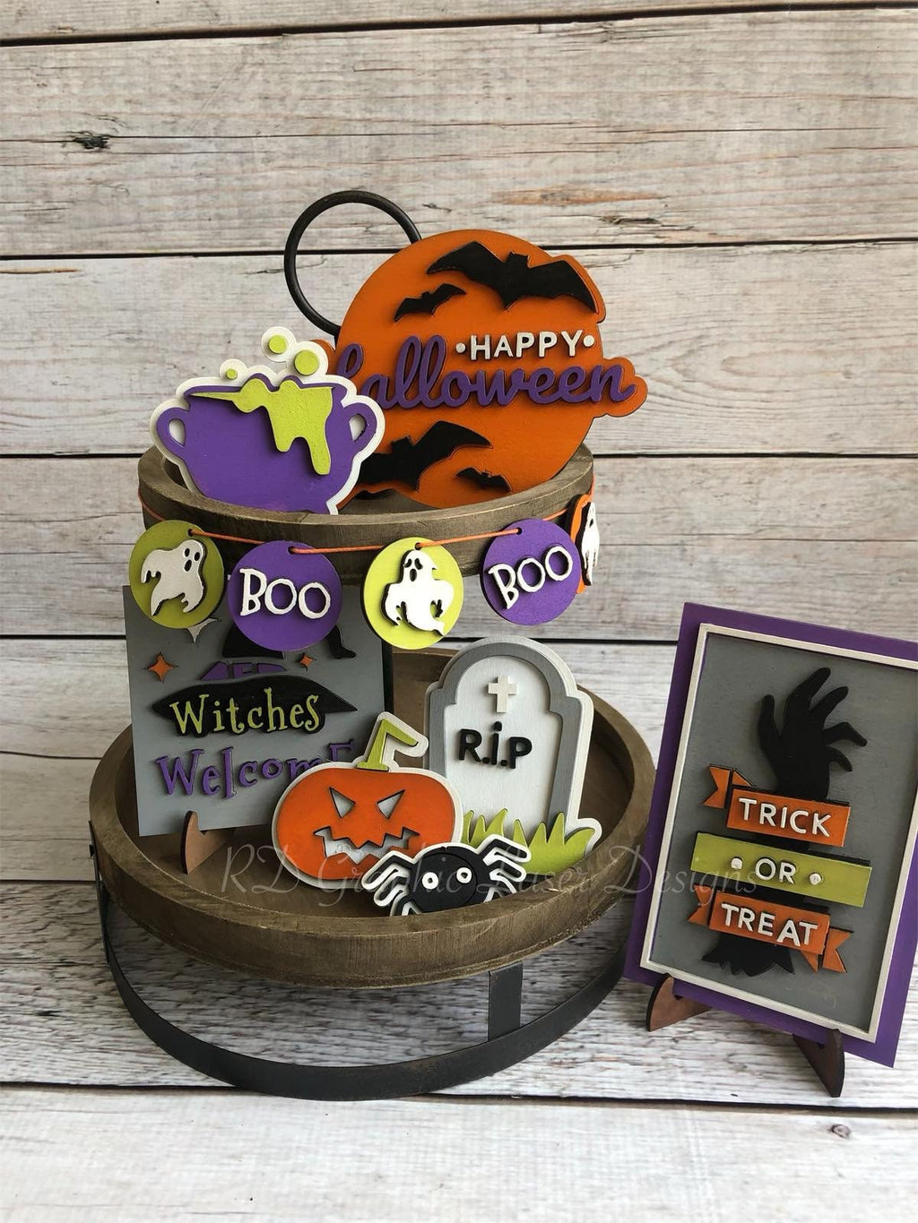 Halloween Tiered Tray Signs -Halloween Tiered Tray Decor - Halloween Decor - Finished Tiered Tray Decor - Home Decor - 3D Signs