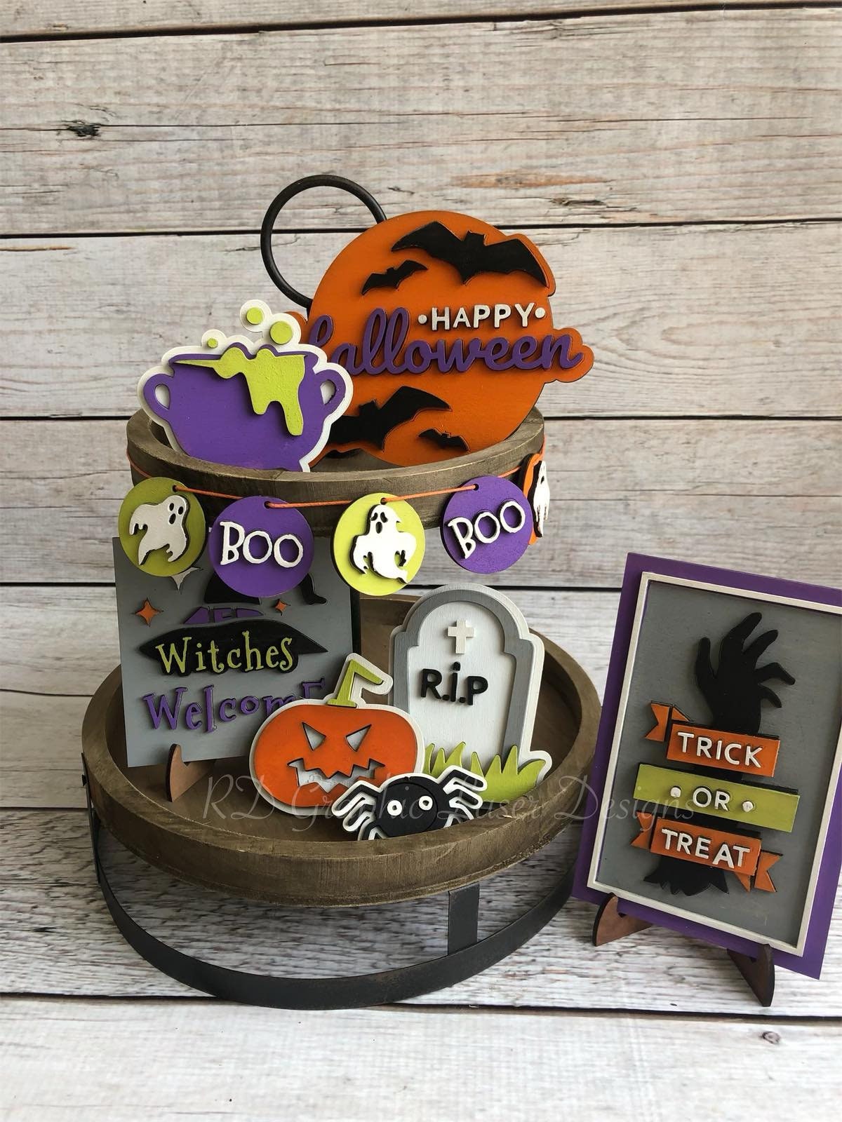 Halloween Tiered Tray Signs -Halloween Tiered Tray Decor - Halloween Decor - Finished Tiered Tray Decor - Home Decor - 3D Signs