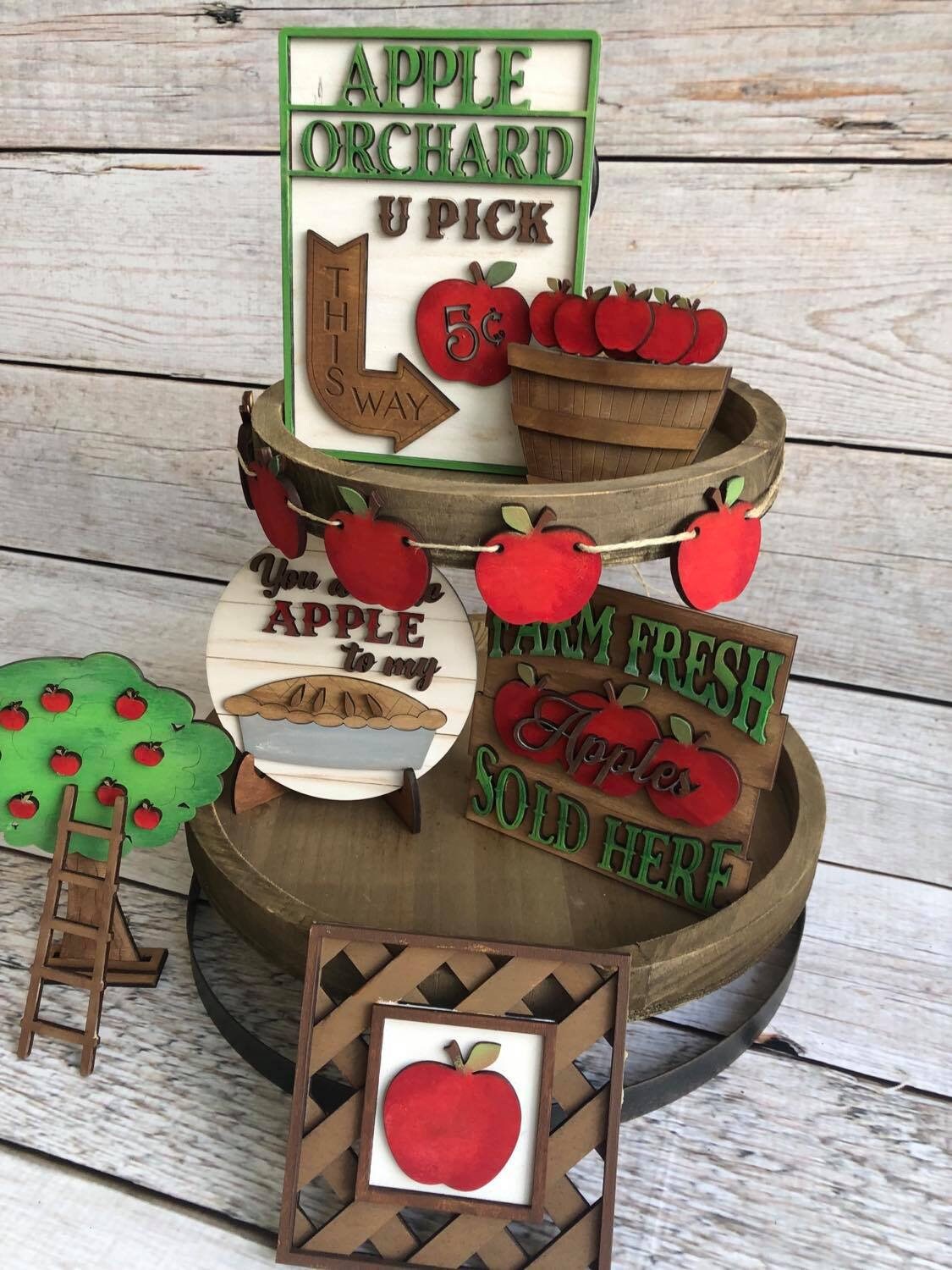 Apple Tiered Tray Set- Apple Decor - Fall Tiered Tray - Apple Orchard - Finished Tiered Tray Set - Home Decor - Farm Fresh Apples