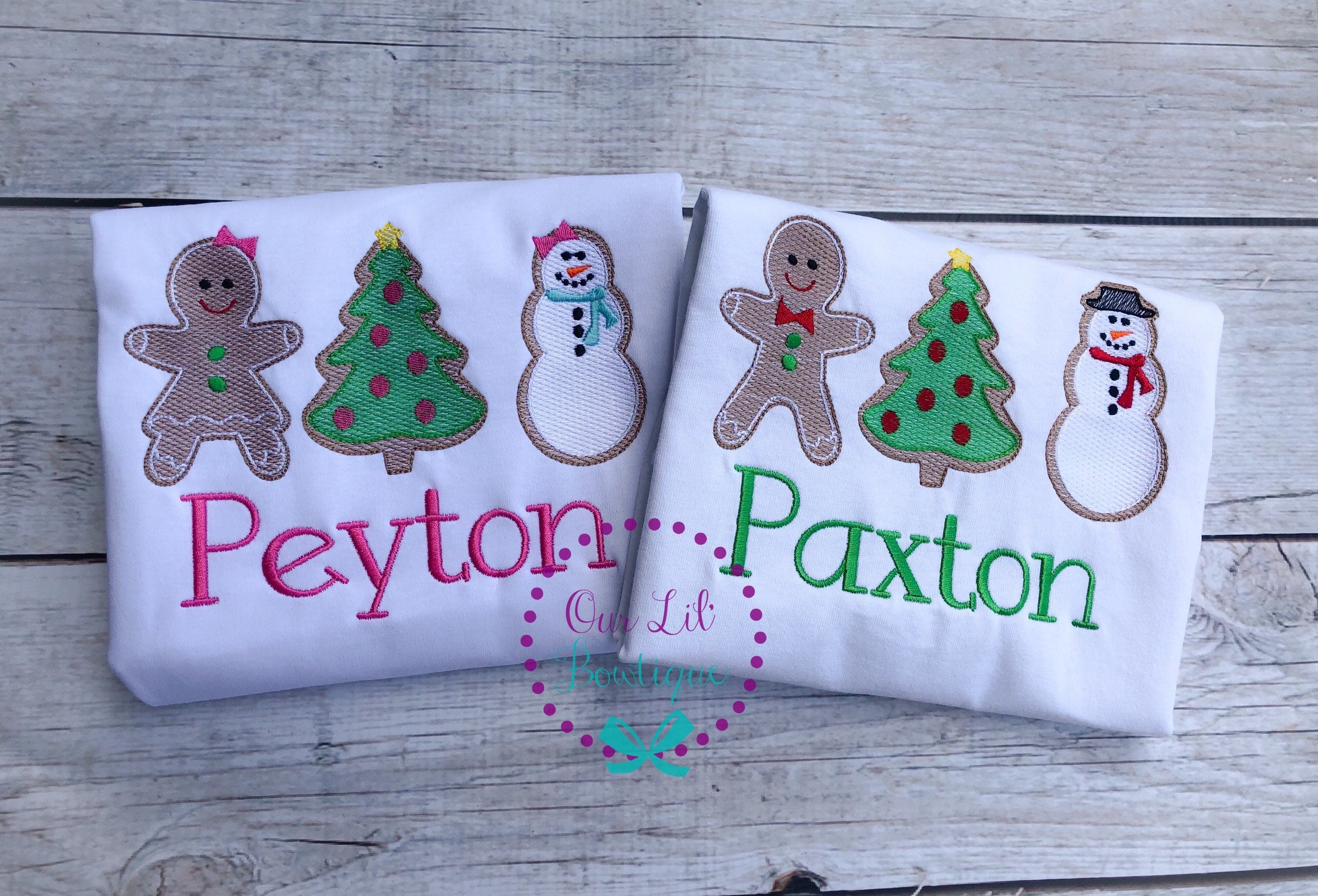 Christmas Cookies Shirt: Embroidered Gingerbread, Snowman, Tree