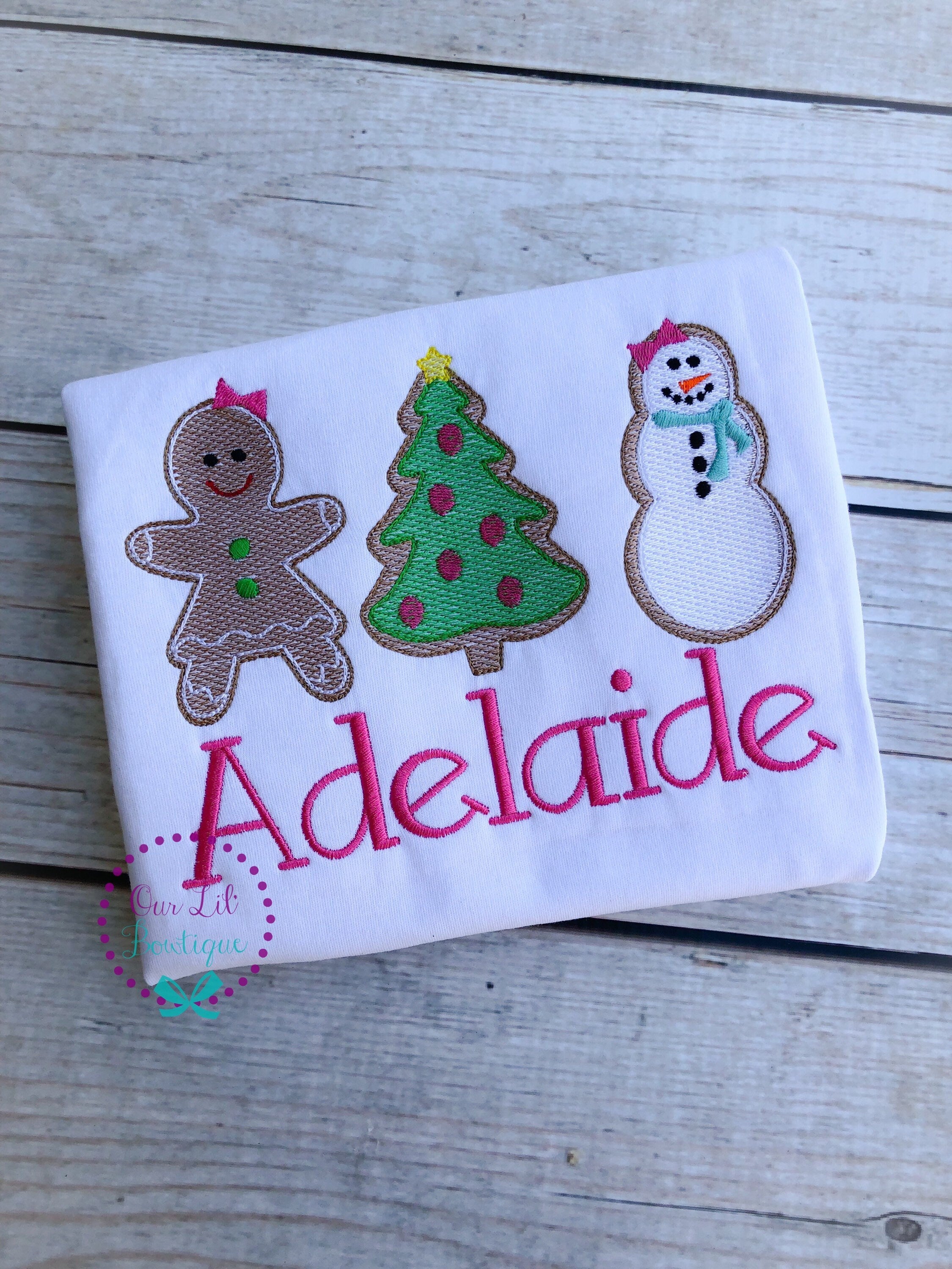 Christmas Cookies Shirt: Embroidered Gingerbread, Snowman, Tree