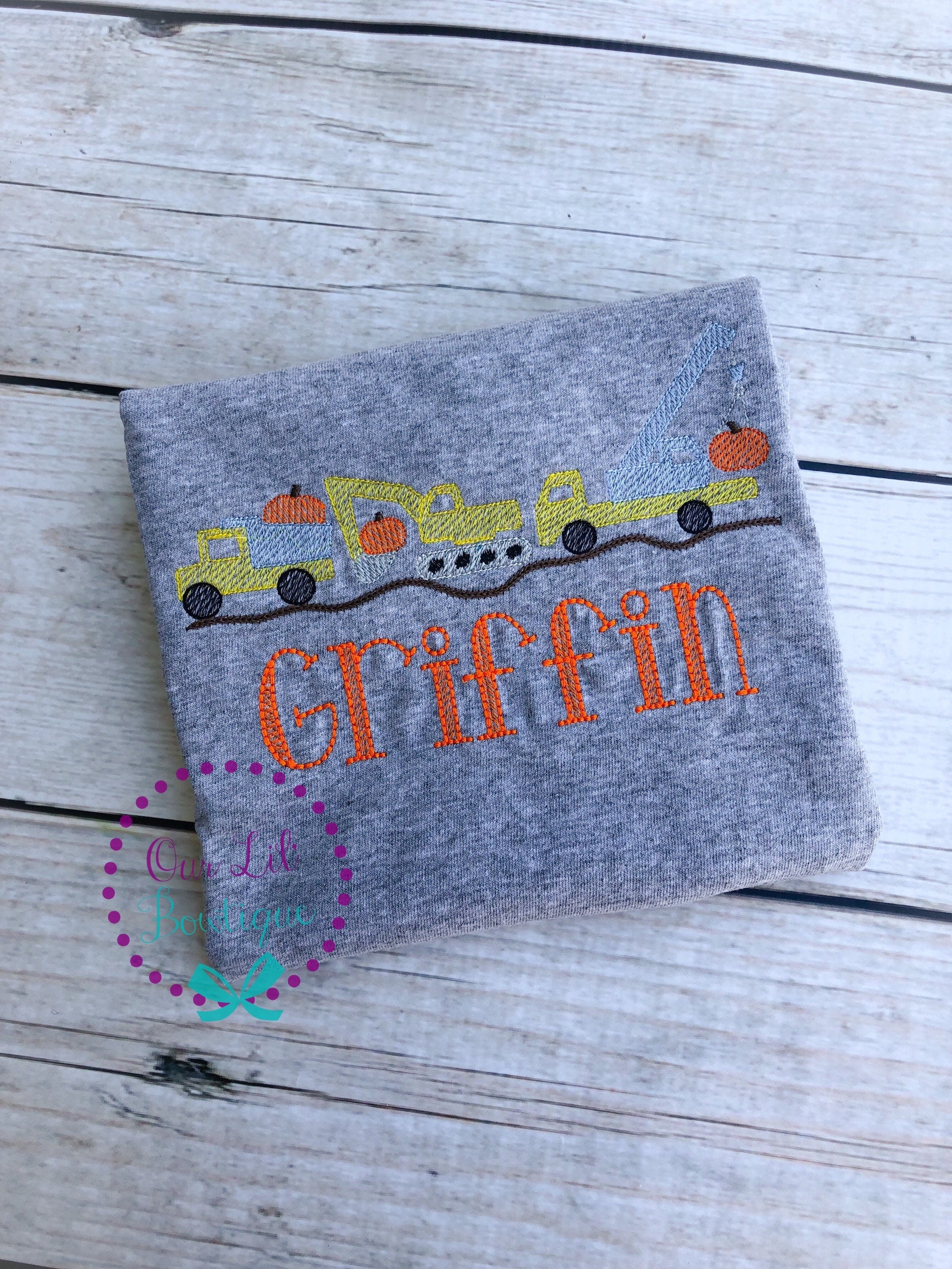 Personalized Halloween Truck Shirt: Pumpkin Construction, Fall Raglan