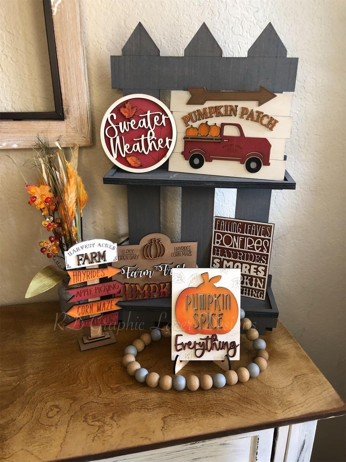 Fall Tiered Tray Decor - Pumpkin Spice - Pumpkin Patch - Fall Themed Tiered Tray - Finished Tiered Tray Set - Fall Farmhouse Decor - 3D Sign