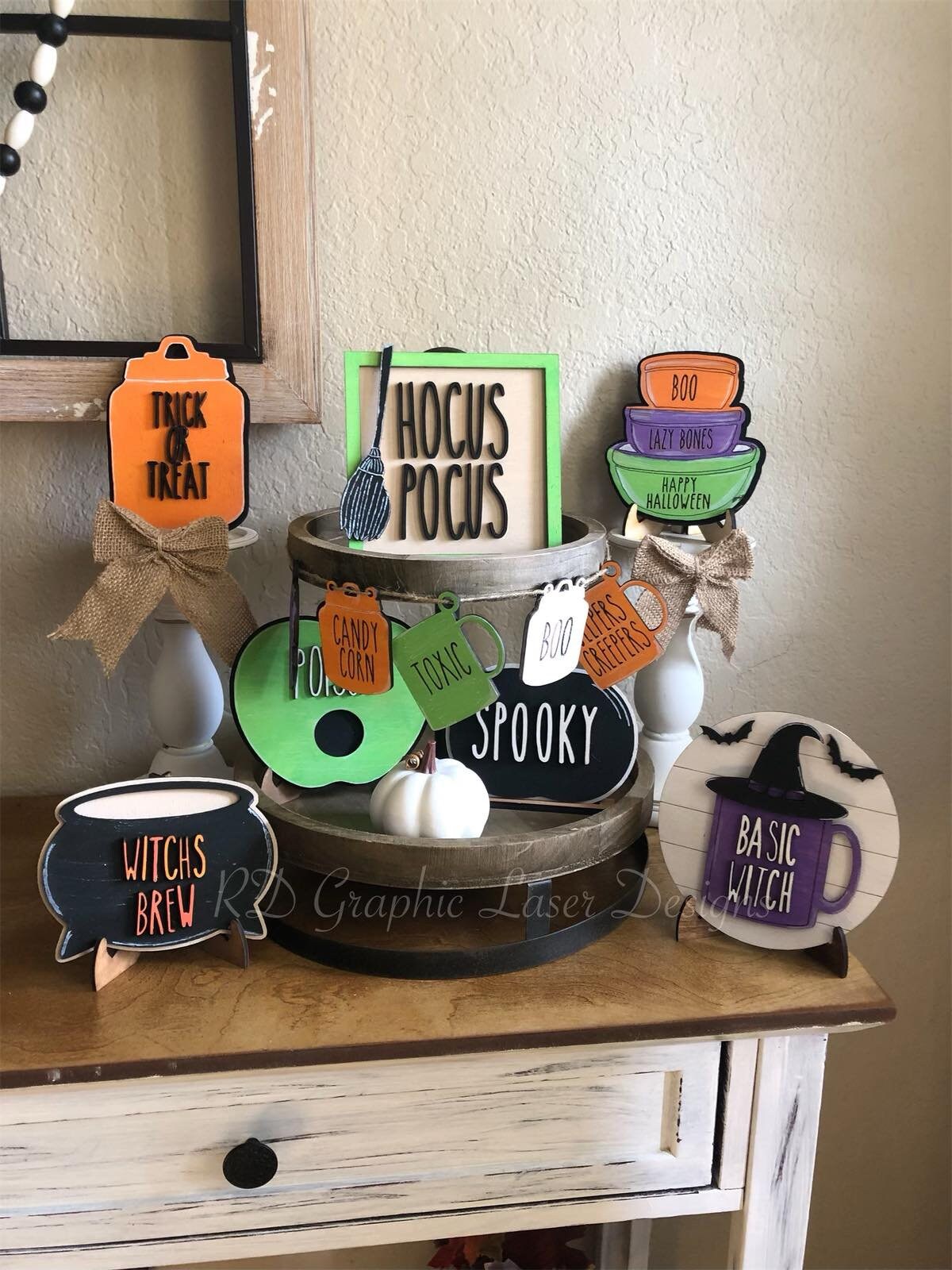 Halloween Tiered Tray Signs -Halloween Tiered Tray Decor - Halloween Decor - Finished Tiered Tray Decor - Home Decor - 3D Signs - Spooky