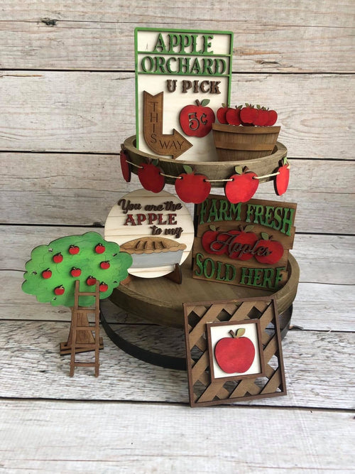 Apple Tiered Tray Set- Apple Decor - Fall Tiered Tray - Apple Orchard - Finished Tiered Tray Set - Home Decor - Farm Fresh Apples