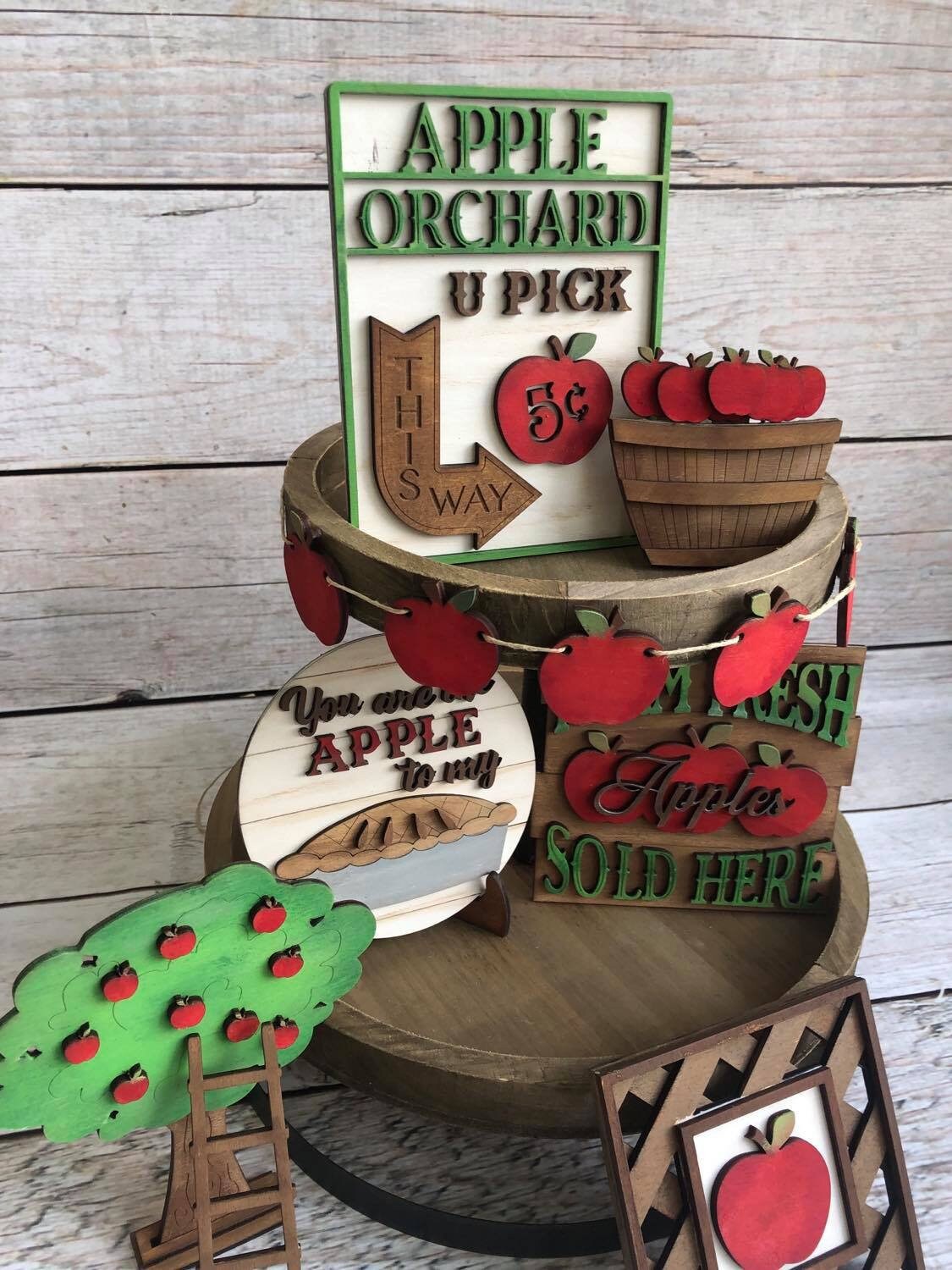 Apple Tiered Tray Set- Apple Decor - Fall Tiered Tray - Apple Orchard - Finished Tiered Tray Set - Home Decor - Farm Fresh Apples