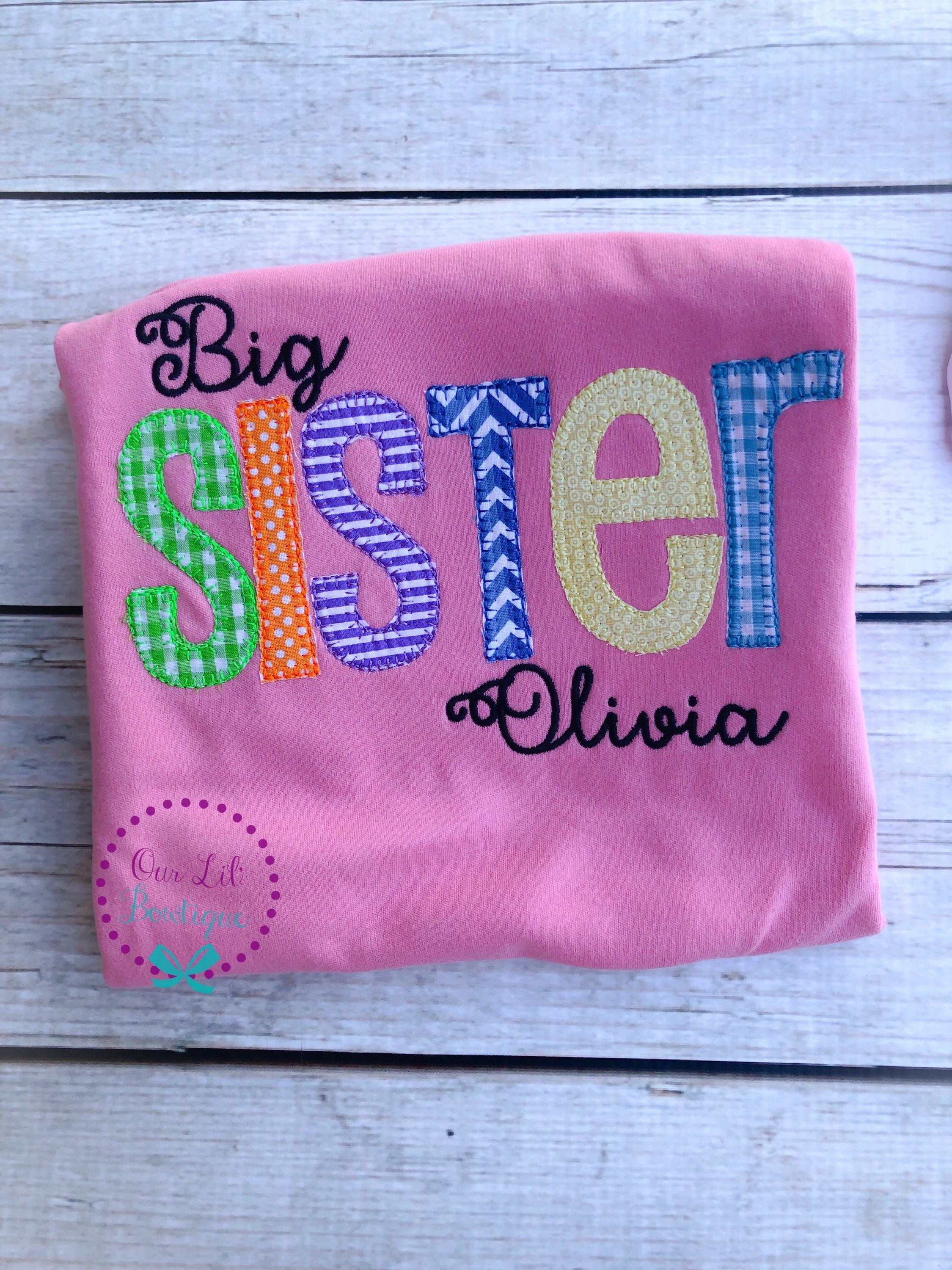 Big Sister Applique Shirt: Baby Announcement, Sibling Outfit