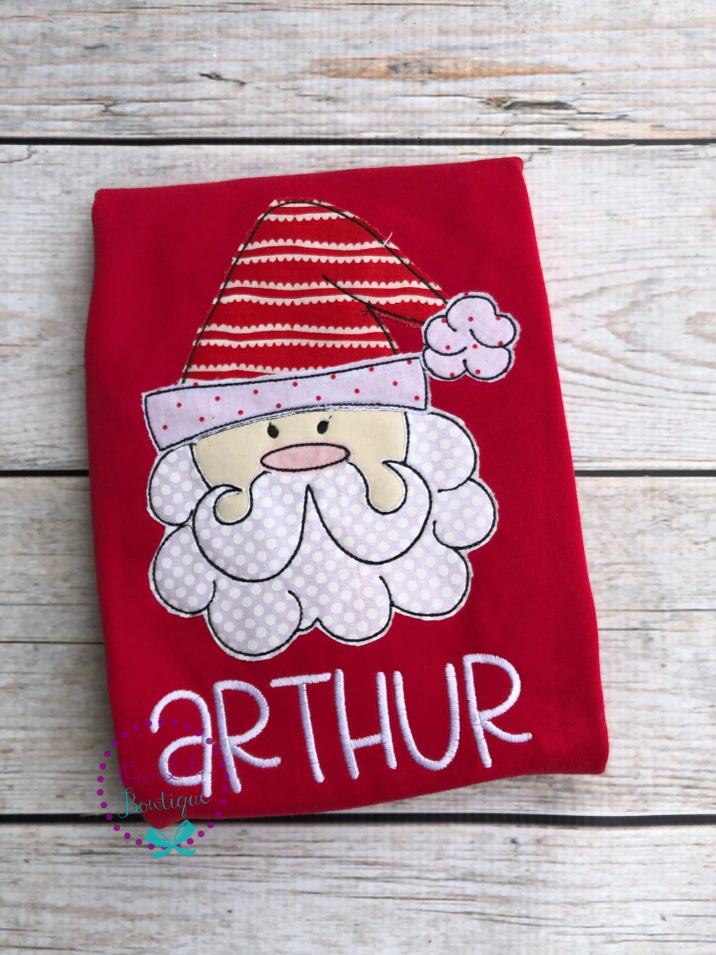 Personalized Santa Applique Christmas Shirt