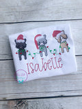 Girls Christmas Cat Embroidered Shirt: Personalized Kitten Tee