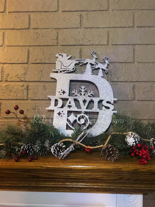 Christmas Theme Split Letter Monograms - A-Z Personalized Wood Sign - Christmas Last Name Sign - Wall Hanging - Christmas Split Sign