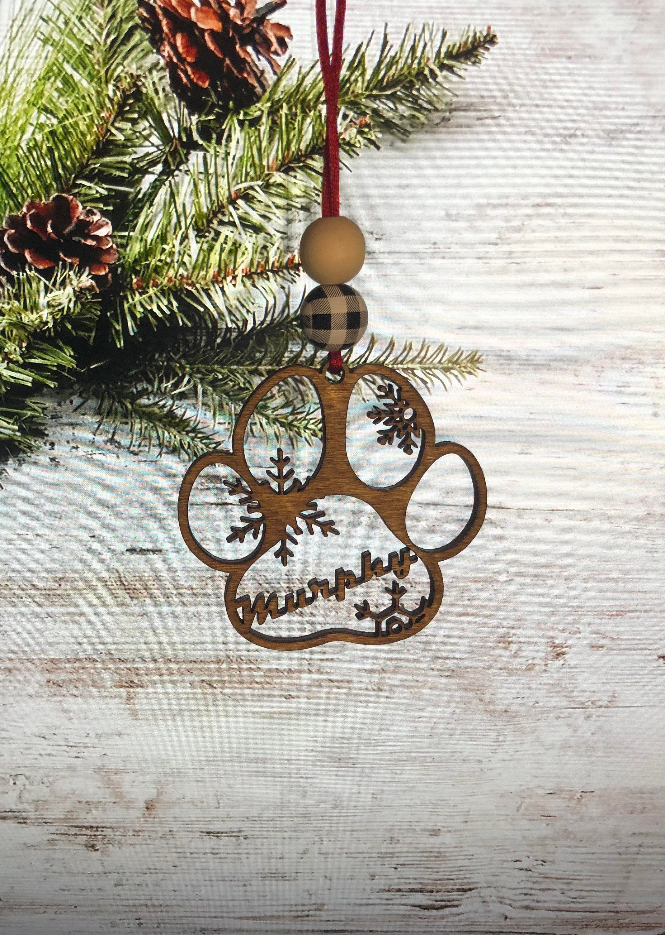Pet Ornament - Dog Paws - Cat Paws - Wooden Hanging Christmas Tree Ornament - Dog Lover - Cat Lover - Gifts for Pet Lover