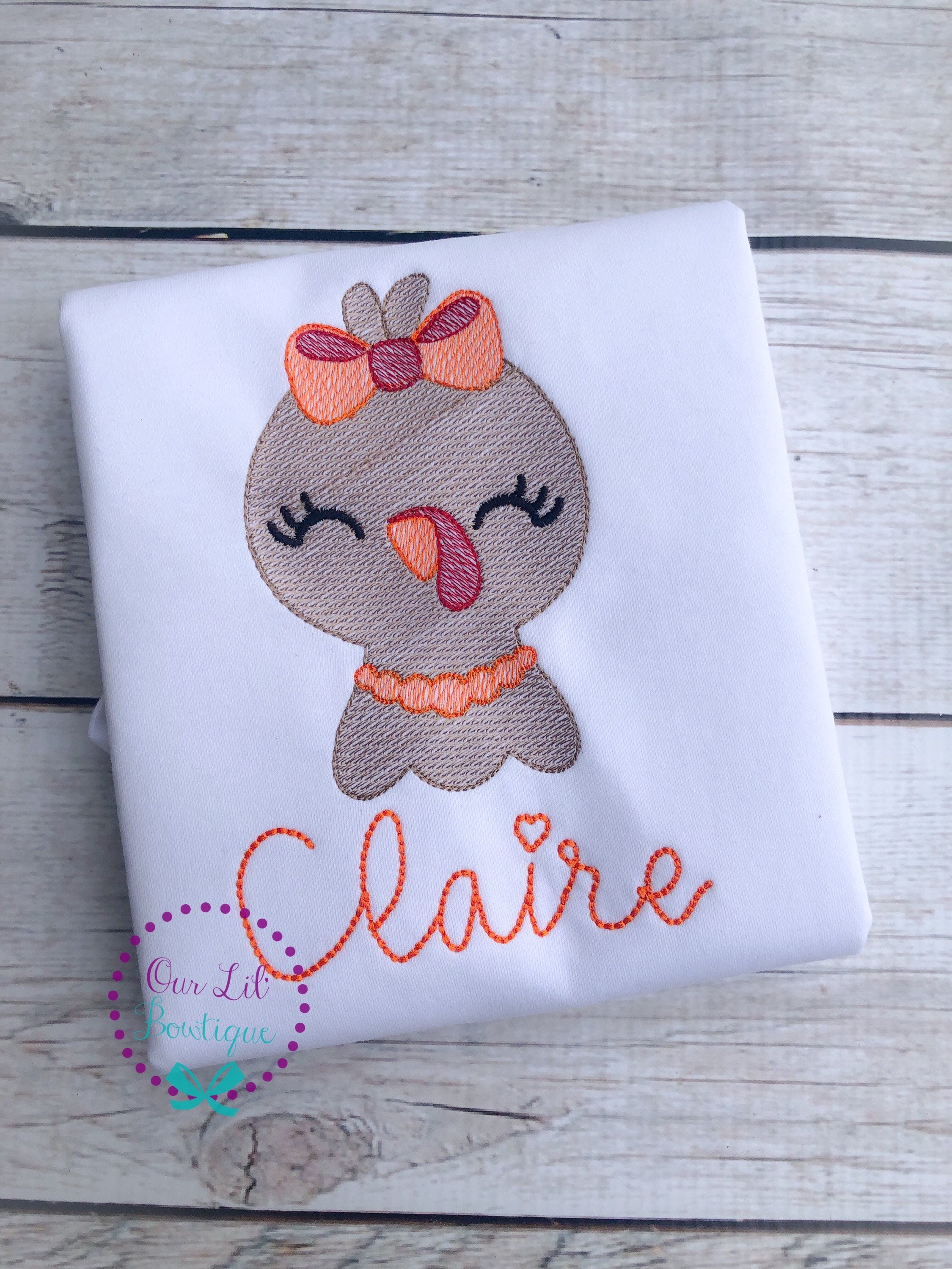 Thanksgiving Applique Shirt: Turkey Sketch, Personalized Boys or Girls