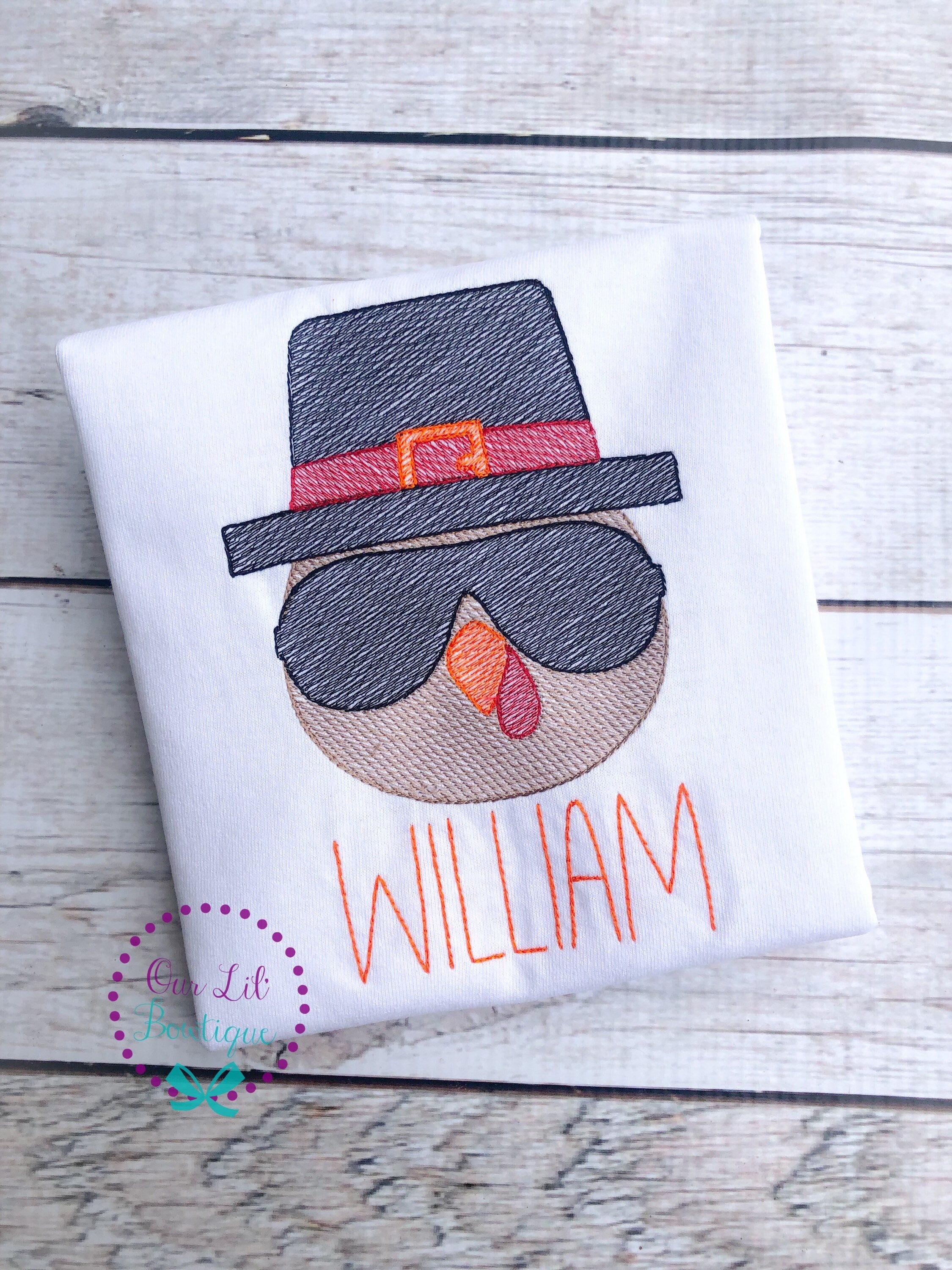 Thanksgiving Applique Shirt: Turkey Sketch, Personalized Boys or Girls