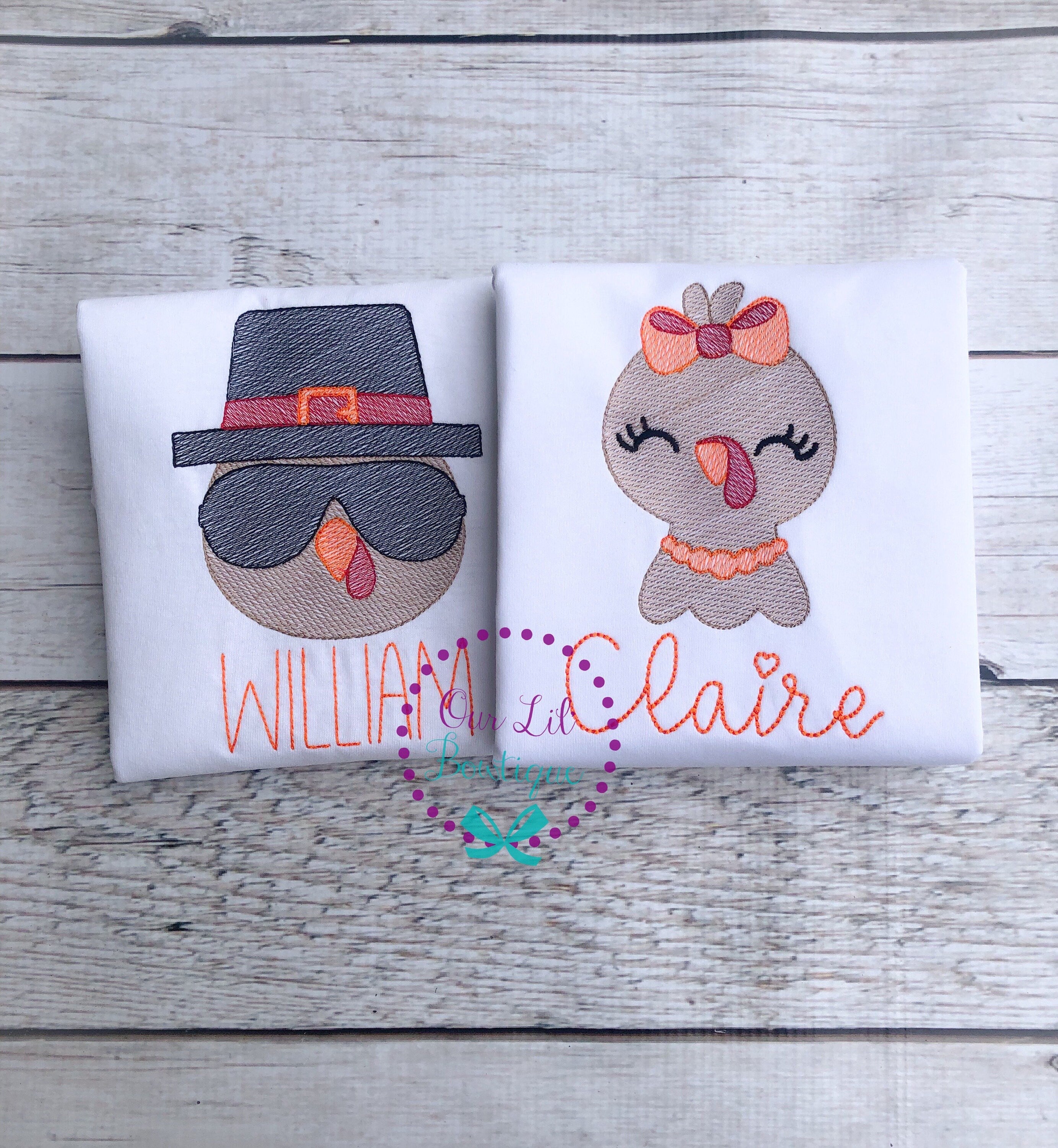 Thanksgiving Applique Shirt: Turkey Sketch, Personalized Boys or Girls