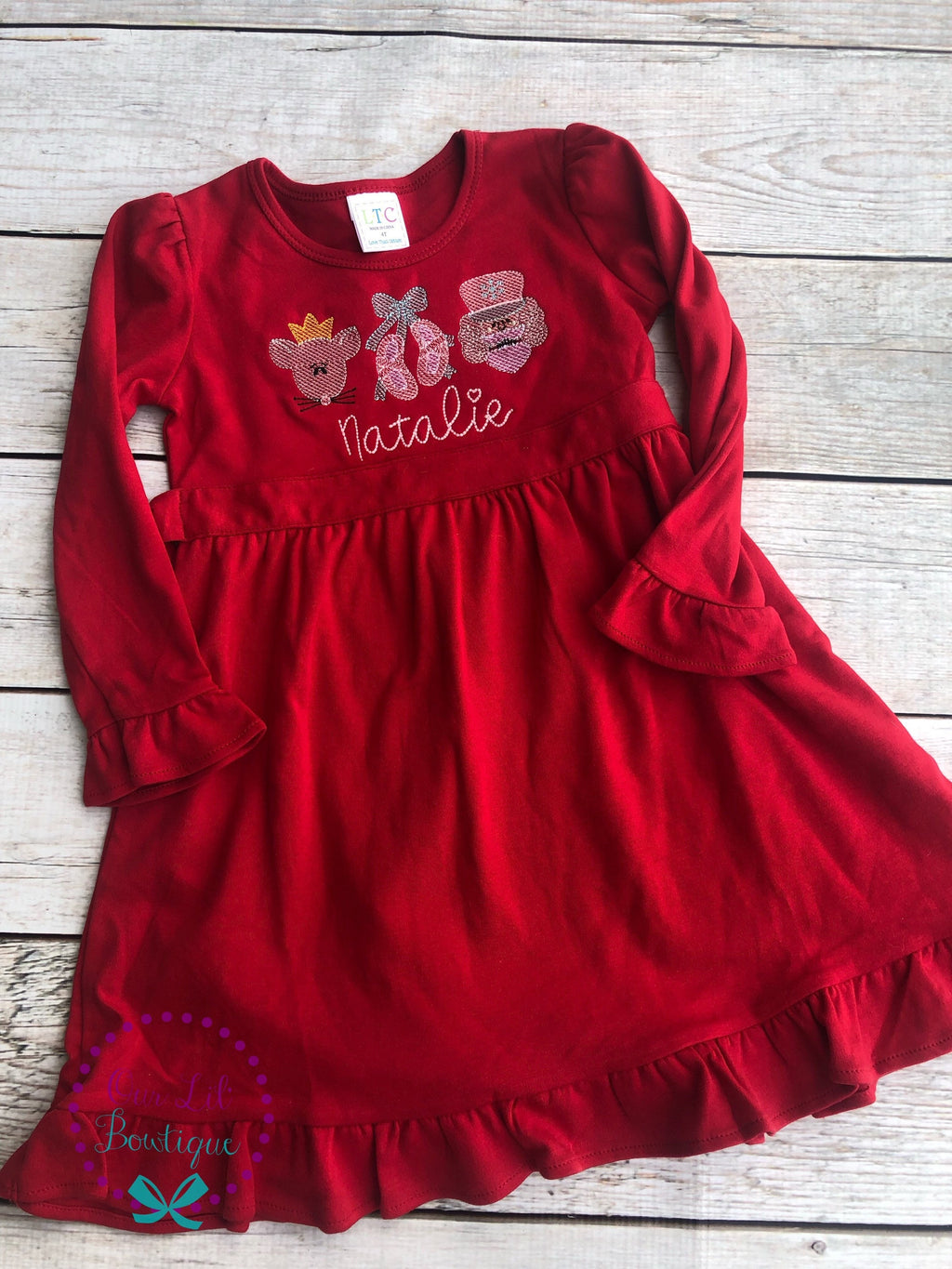 Personalized Nutcracker Christmas Dress: Embroidered Girls Holiday Outfit