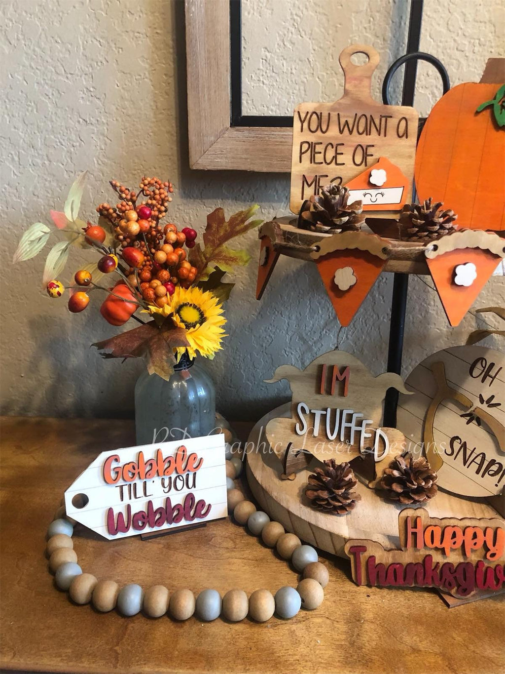 Thanksgiving Tier Tray Decor - Fall Tiered Tray Bundle - Pumpkin Pie - Fall Themed Tiered - Turkey Tier Tray - Fall Farmhouse Decor-3D Sign