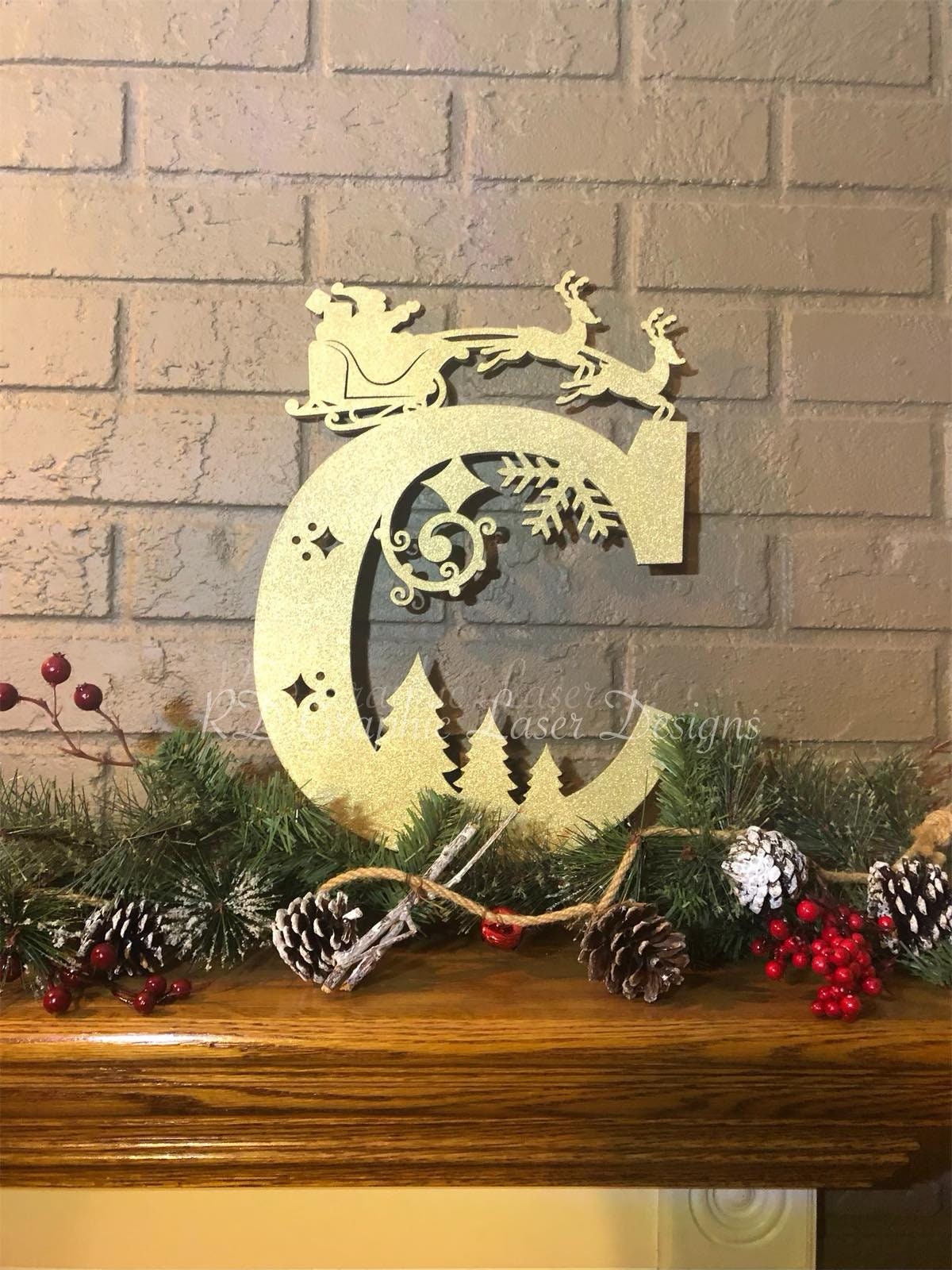 Christmas Theme Split Letter Monograms - A-Z Personalized Wood Sign - Christmas Last Name Sign - Wall Hanging - Christmas Split Sign