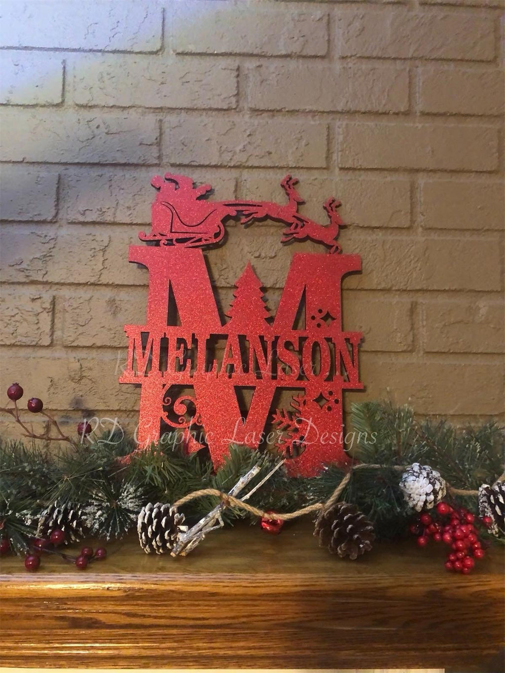 Christmas Theme Split Letter Monograms - A-Z Personalized Wood Sign - Christmas Last Name Sign - Wall Hanging - Christmas Split Sign