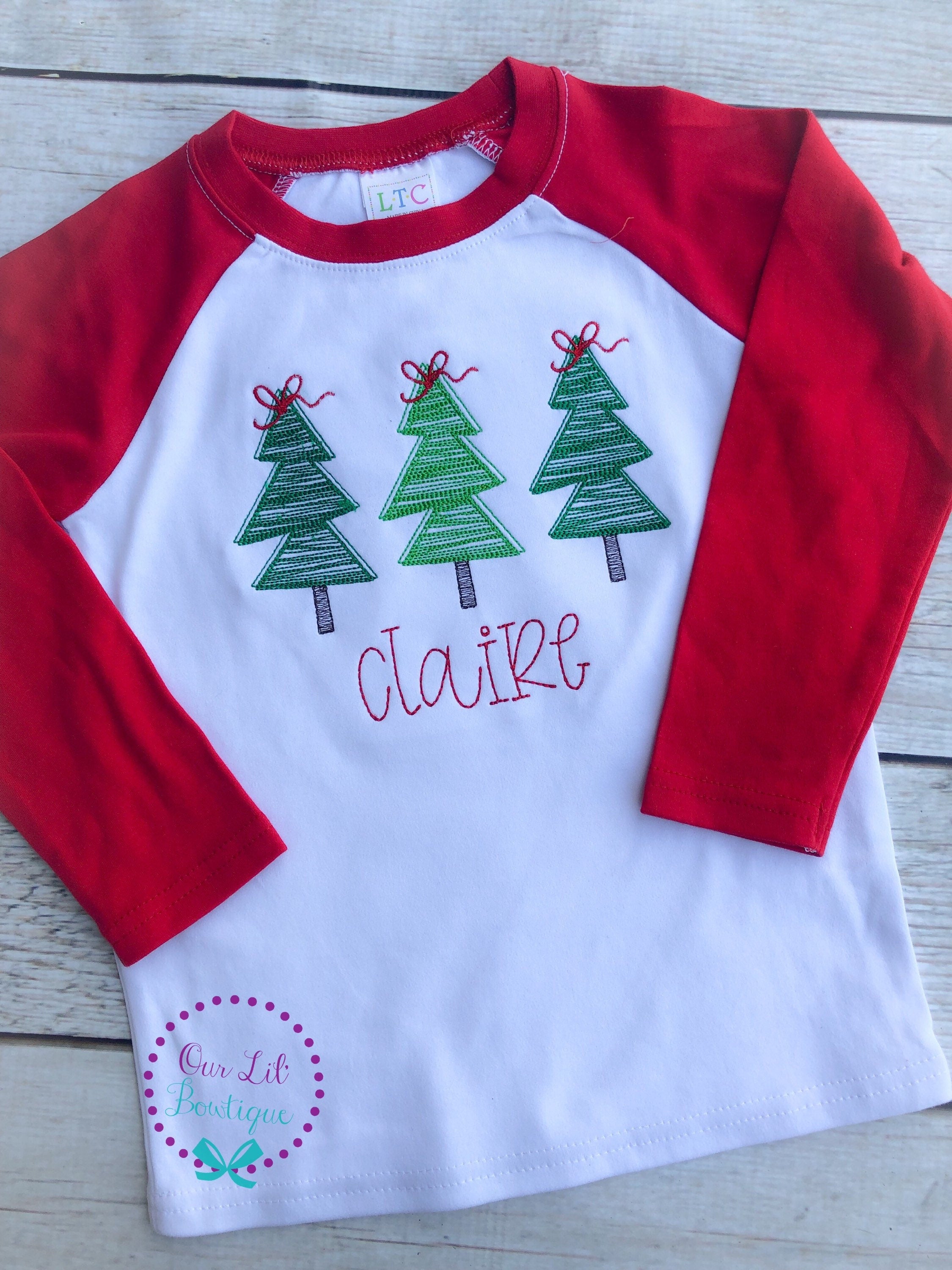 Girls Christmas Tree Shirt - Girls Christmas Shirt - Christmas Tree- Girl - Christmas Shirt - Pink Christmas Tree