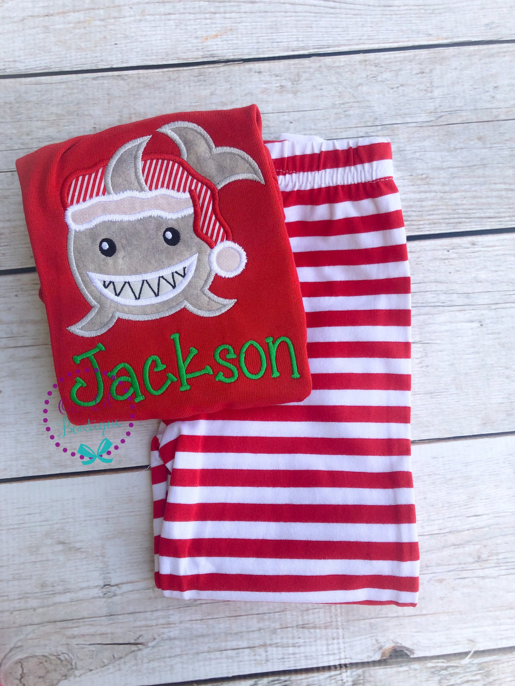 PRE-ORDER Shark Christmas - Christmas PJs- Pajamas- Personalized Christmas PJs - Christmas Shark - Matching Christmas Pajamas - Santa