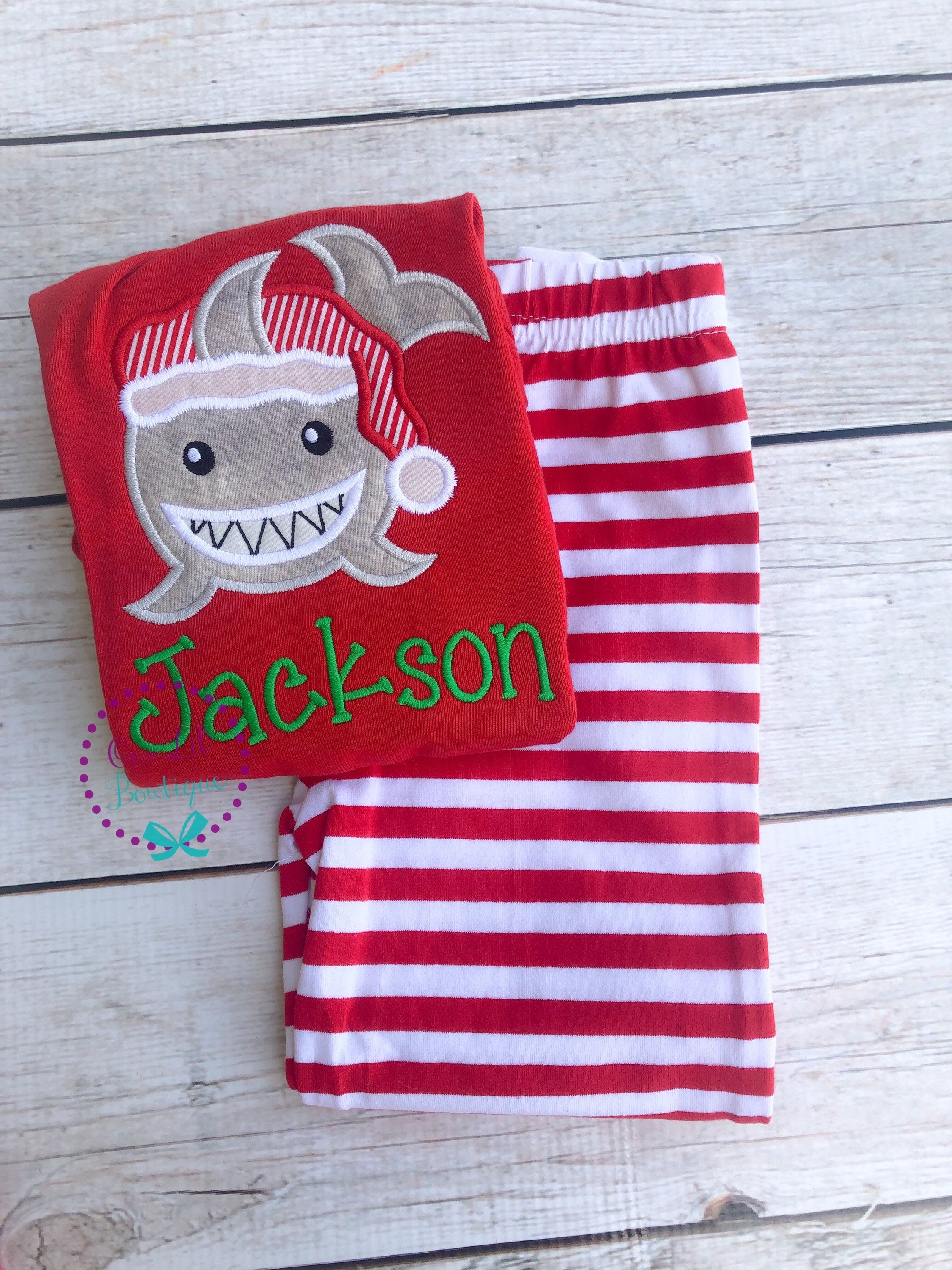 PRE-ORDER Shark Christmas - Christmas PJs- Pajamas- Personalized Christmas PJs - Christmas Shark - Matching Christmas Pajamas - Santa