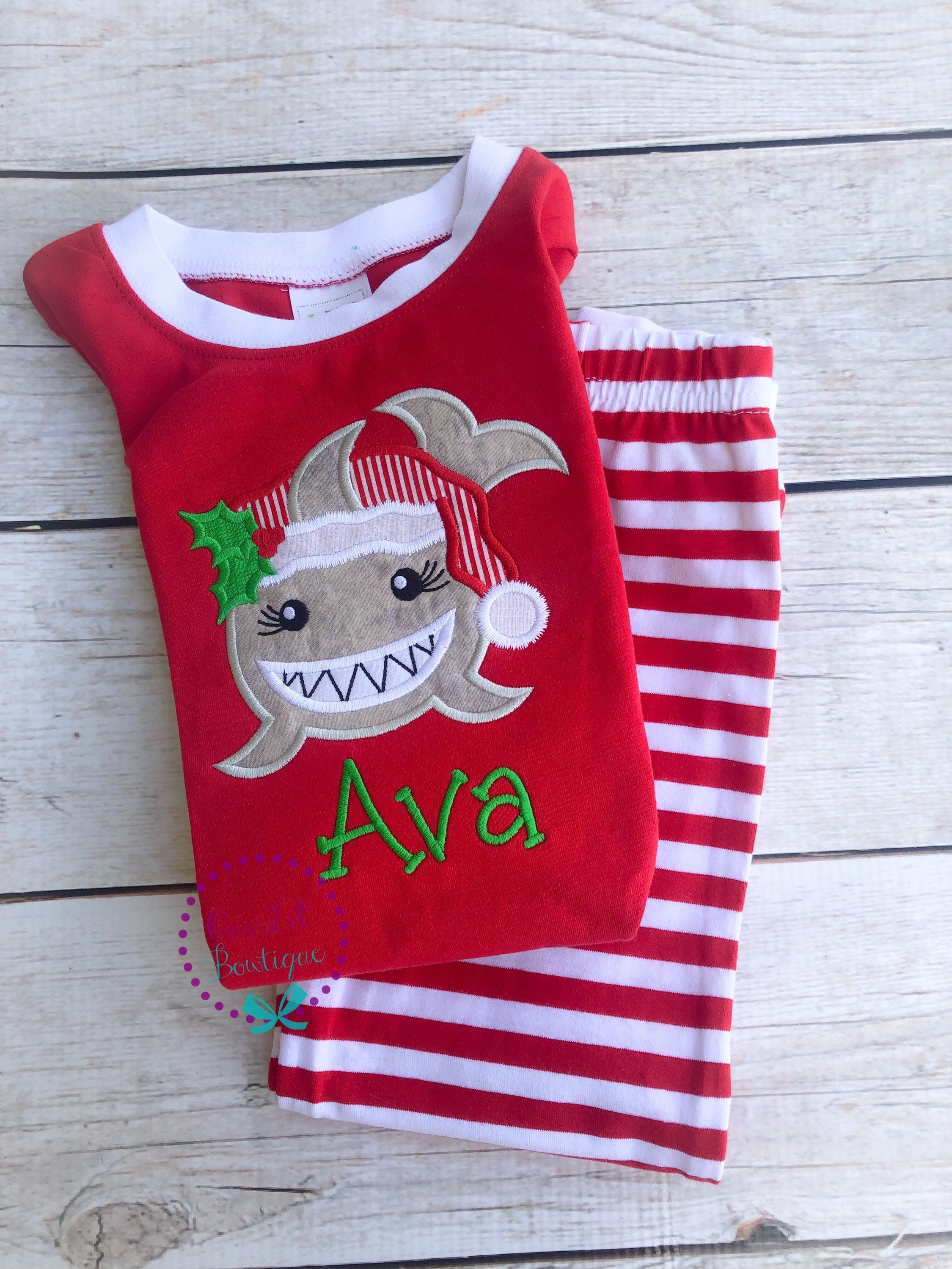 PRE-ORDER Shark Christmas - Christmas PJs- Pajamas- Personalized Christmas PJs - Christmas Shark - Matching Christmas Pajamas - Santa