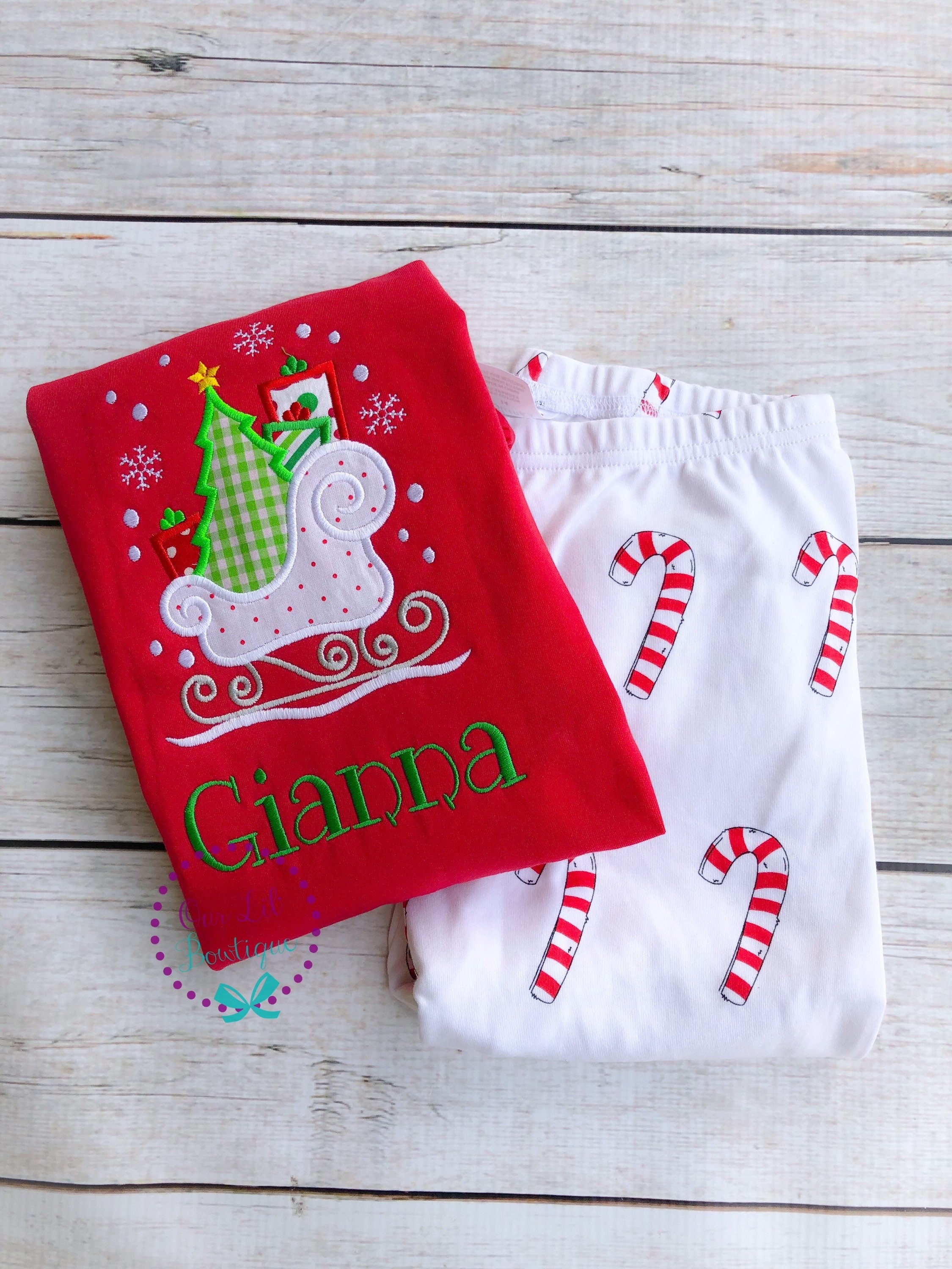 PRE-ORDER Santas Sleigh Pajamas - Christmas PJs- Pajamas- Personalized Christmas PJs - Christmas Reindeer - Matching Christmas Pajamas