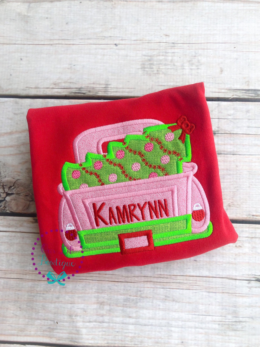 Old Christmas Truck - Girls Christmas Truck- Christmas Tree - Girls Christmas Shirt - Raglan - Personalized Shirt