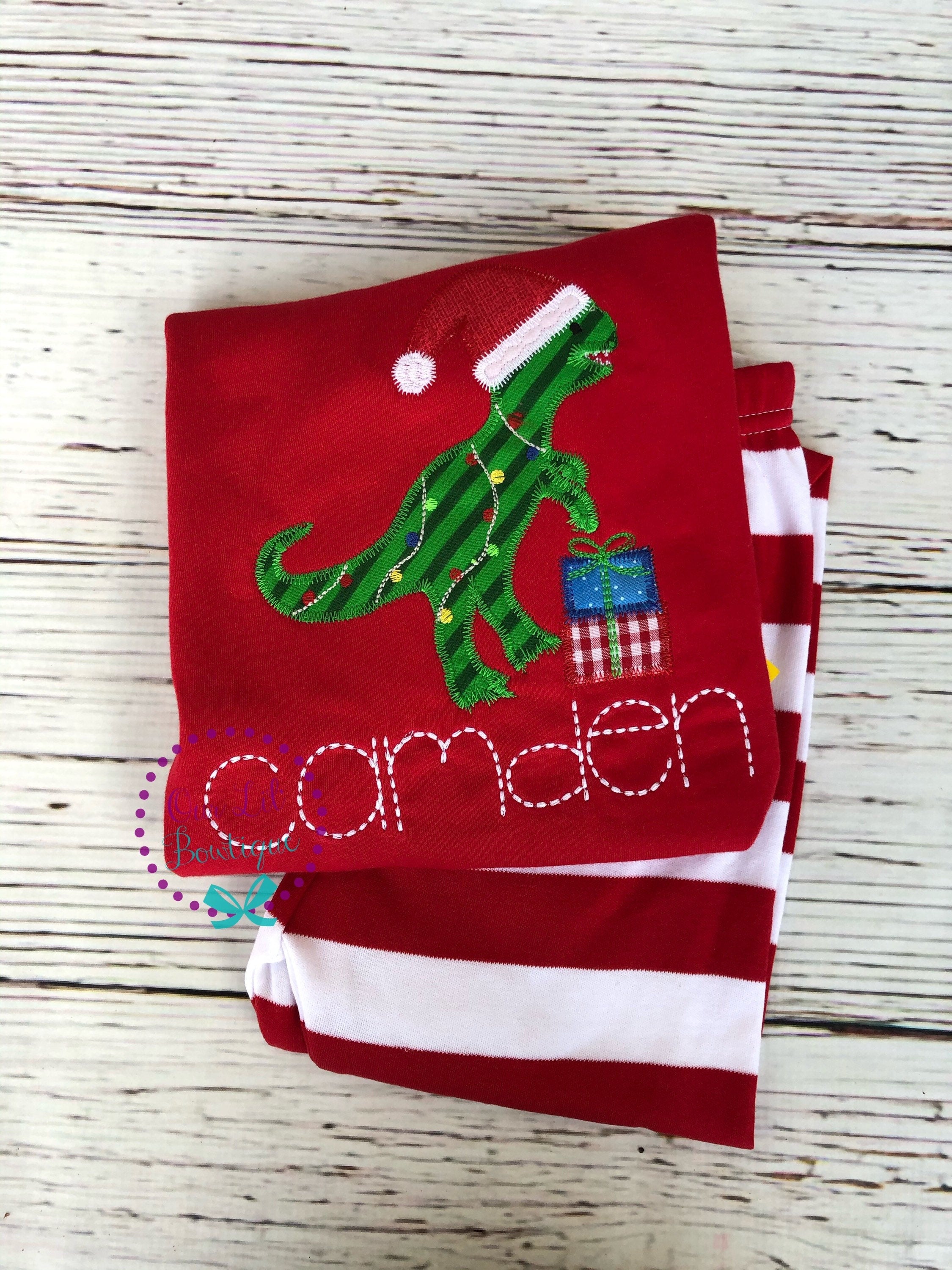 PRE-ORDER - Dinosaur Christmas Pajamas - Christmas PJs- Pajamas- Personalized Christmas PJs - Matching Christmas Pajamas - Dinosaur