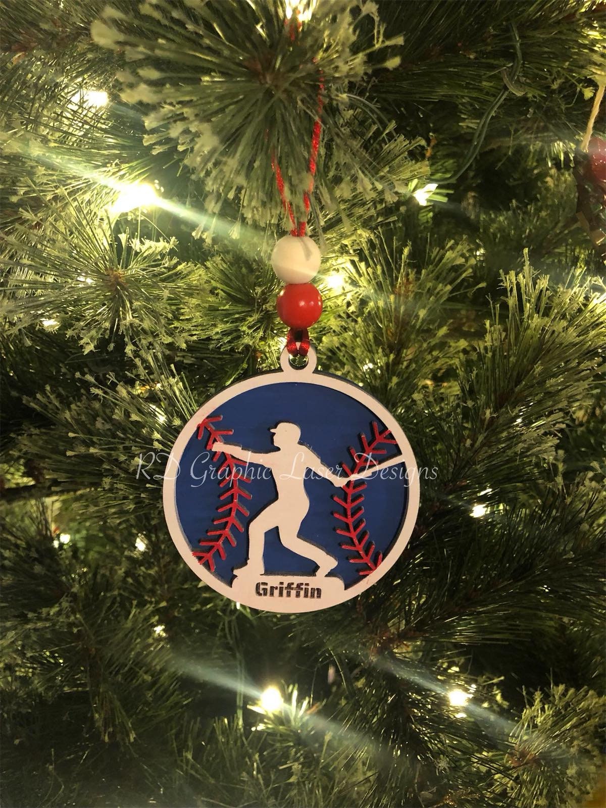 Baseball Ornament - Wooden Hanging Christmas Tree Ornament-Baseball Lover-Baseball Gift-Personalized Baseball Ornament - Baseball Team Gift