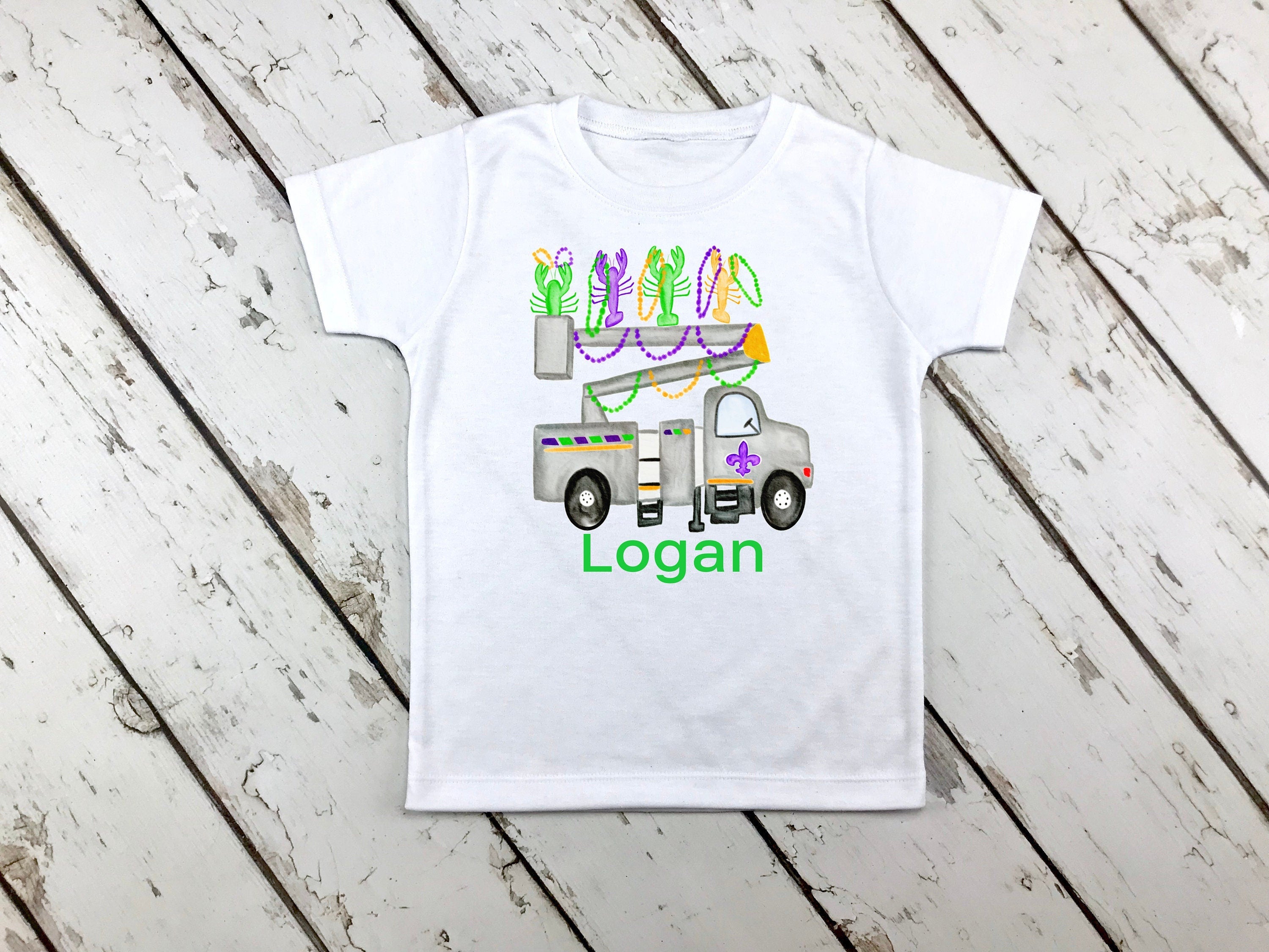 Boy's Mardi Gras Bucket Truck Shirt - Personalized