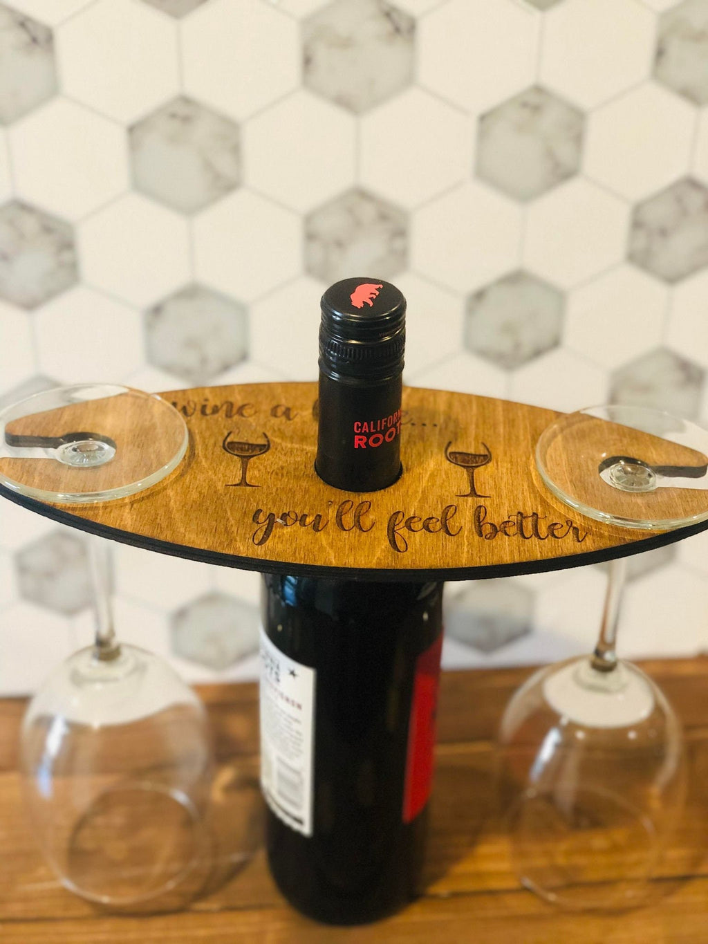 Wine Caddy -Wing Glass Holder - Personalized Wine Caddy - Wood Wine Glass Holder - Housewarming-Hostess - Wedding - Birthday - Shower Gift