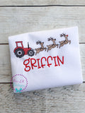 Personalized Christmas Tractor Shirt: Reindeer Applique, Kids Holiday Tee