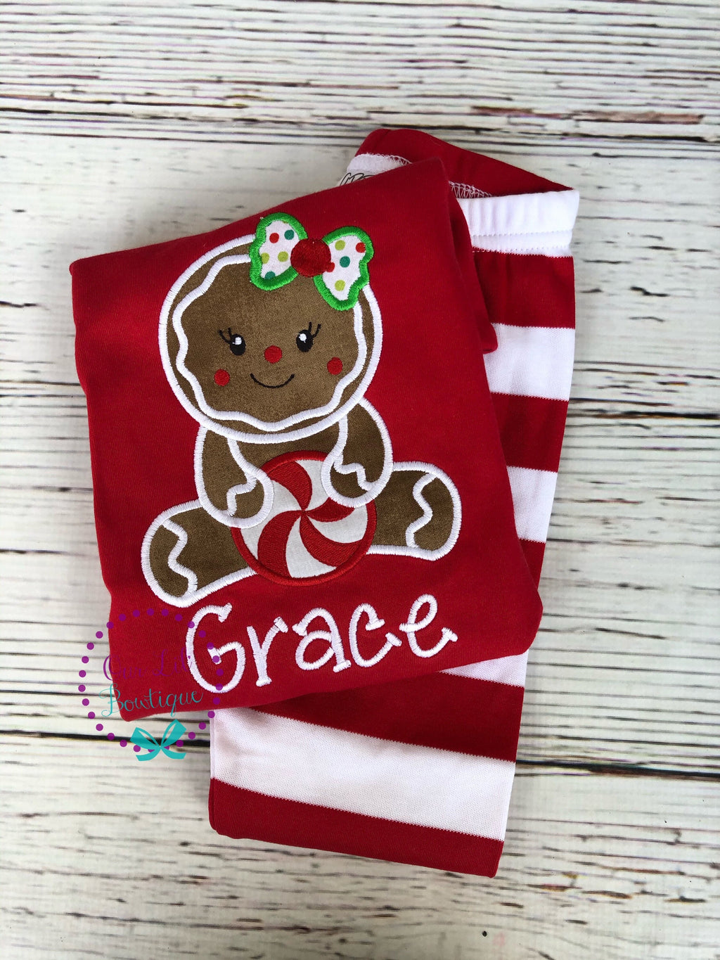 PRE-ORDER Gingerbread Appliqué Christmas Pajamas: Personalized PJs