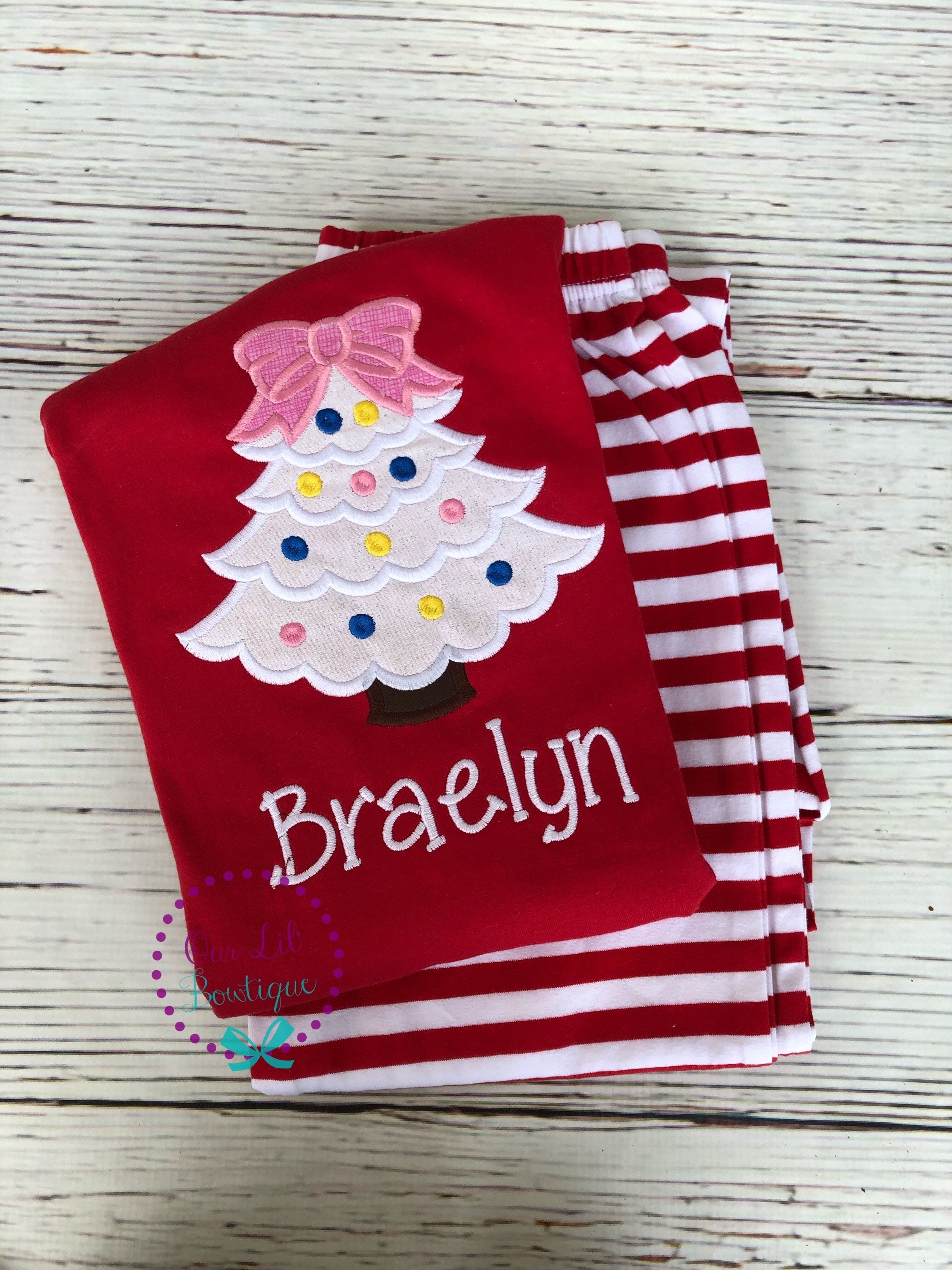 PRE-ORDER Christmas Tree Pajamas - White Christmas Tree - Christmas Pajamas - Santa PJS- Girls Christmas Pajamas - Boys Christmas Pajamas