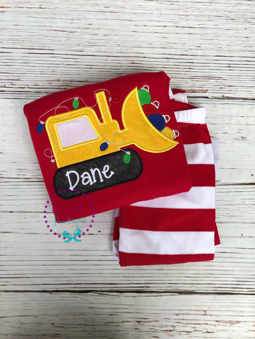 PRE-ORDER Christmas Dozer - Boy's Christmas PJs- Christmas Tree - Personalized Christmas PJs - Christmas Truck PJS - Christmas Pajamas
