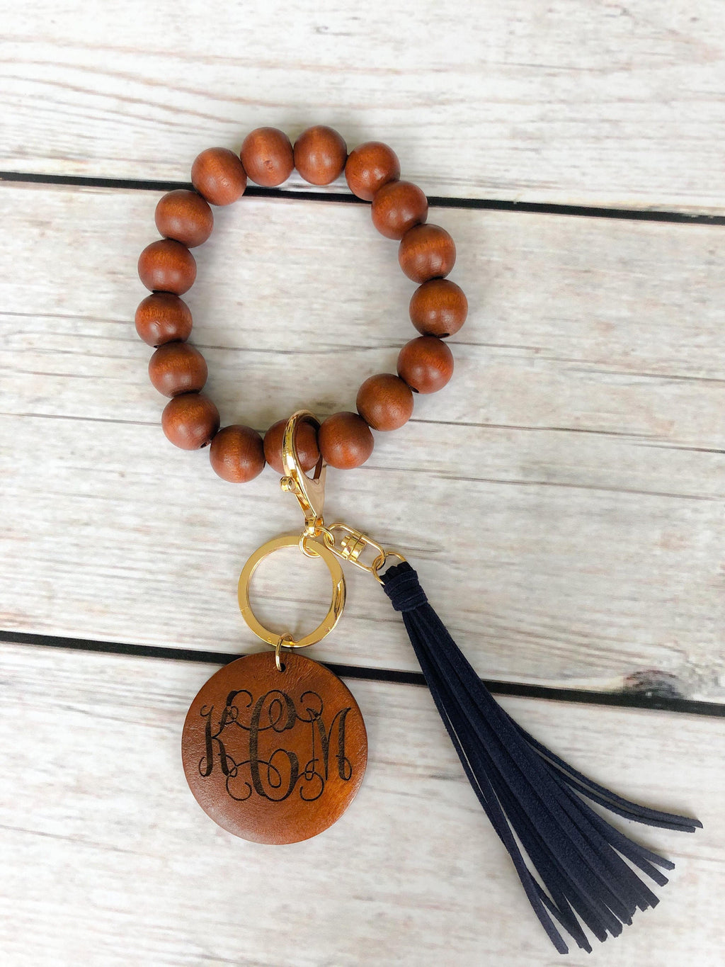 Monogram Keychain Bracelet -Personalized Keychain Bracelet - Wood Beaded Keychain Bracelet - Gifts for Mom - Mothers Day Gift - Grandma