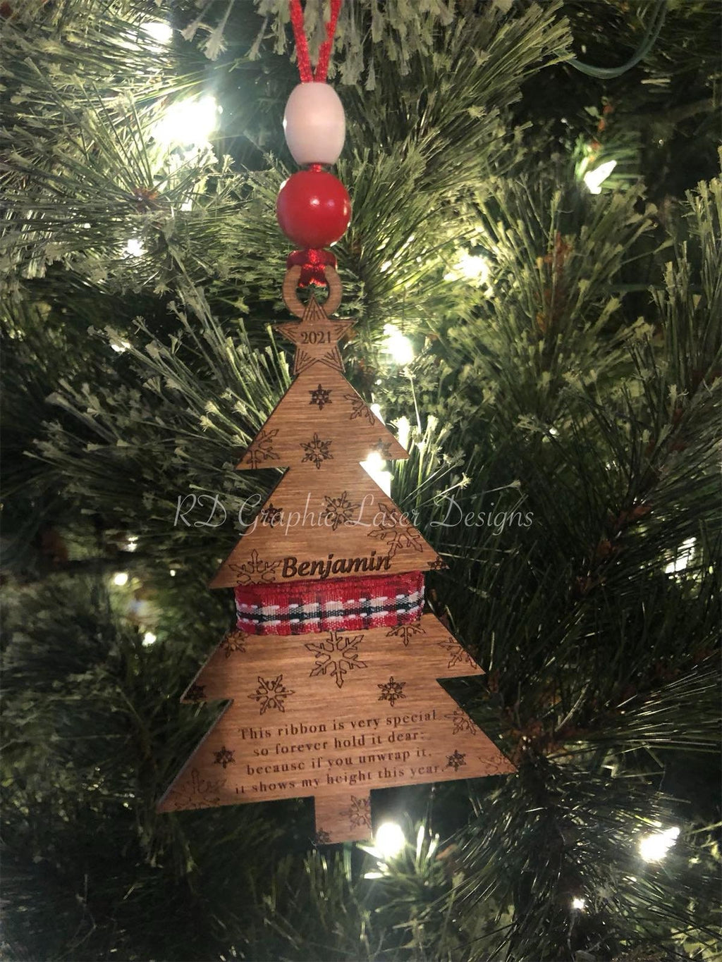 Kids Height Ornament - Christmas Tree - Wooden Hanging Christmas Tree Ornament -Personalized Kids Ornament - How Tall This Year - Memory