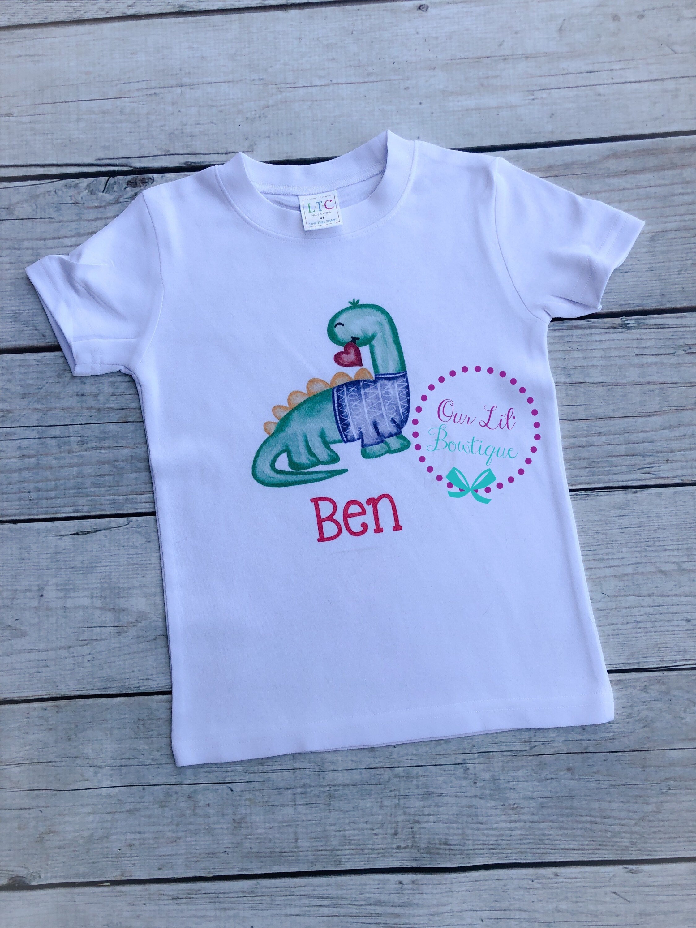 Personalized Valentine Dinosaur Shirt: Boy's Dino Tee