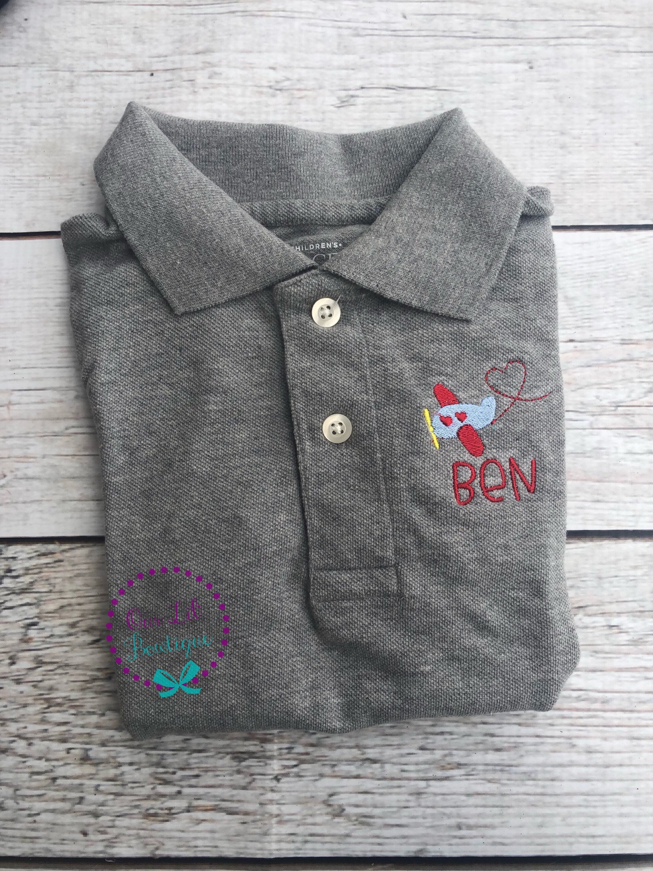 Valentine's Day Embroidered Polo: Heart Airplane, Personalized Monogram