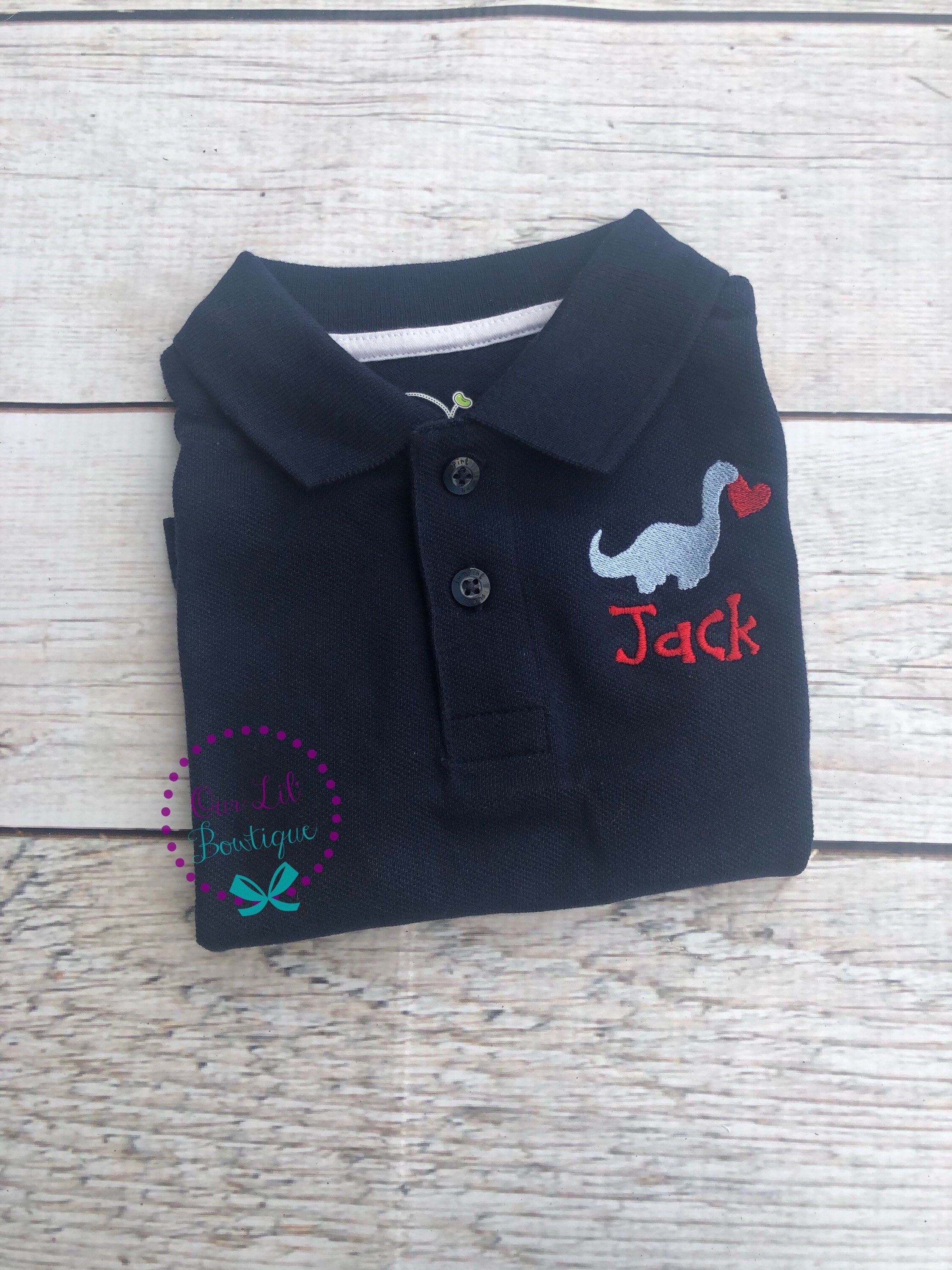 Valentine's Day Dinosaur Polo: Embroidered Monogram Shirt
