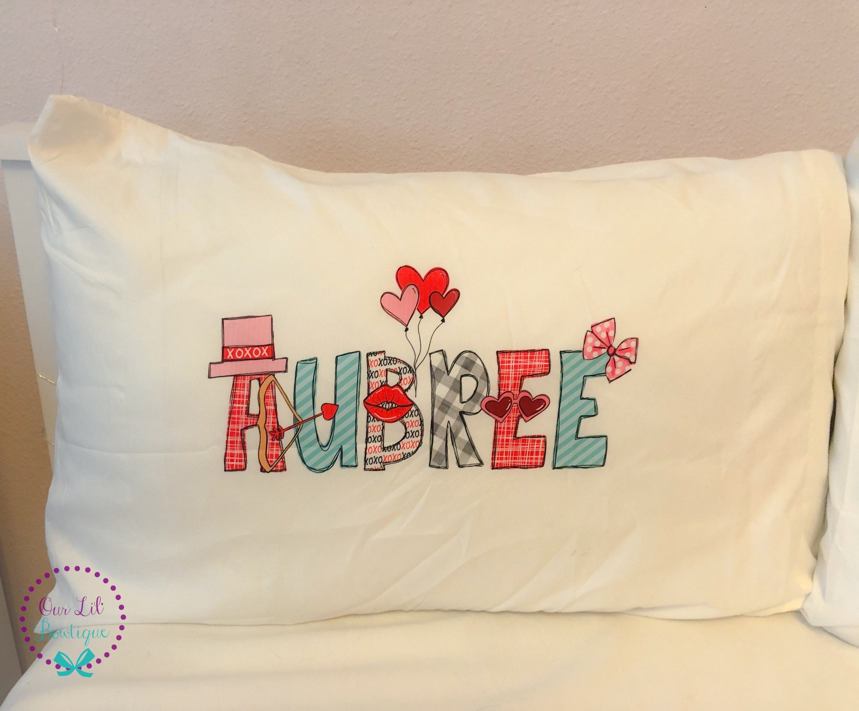 Personalized Valentine Pillowcase: Girls Name Pillow