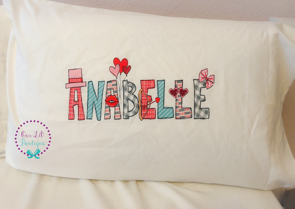 Personalized Valentine Pillowcase: Girls Name Pillow