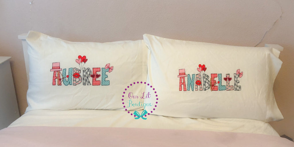 Personalized Valentine Pillowcase: Girls Name Pillow